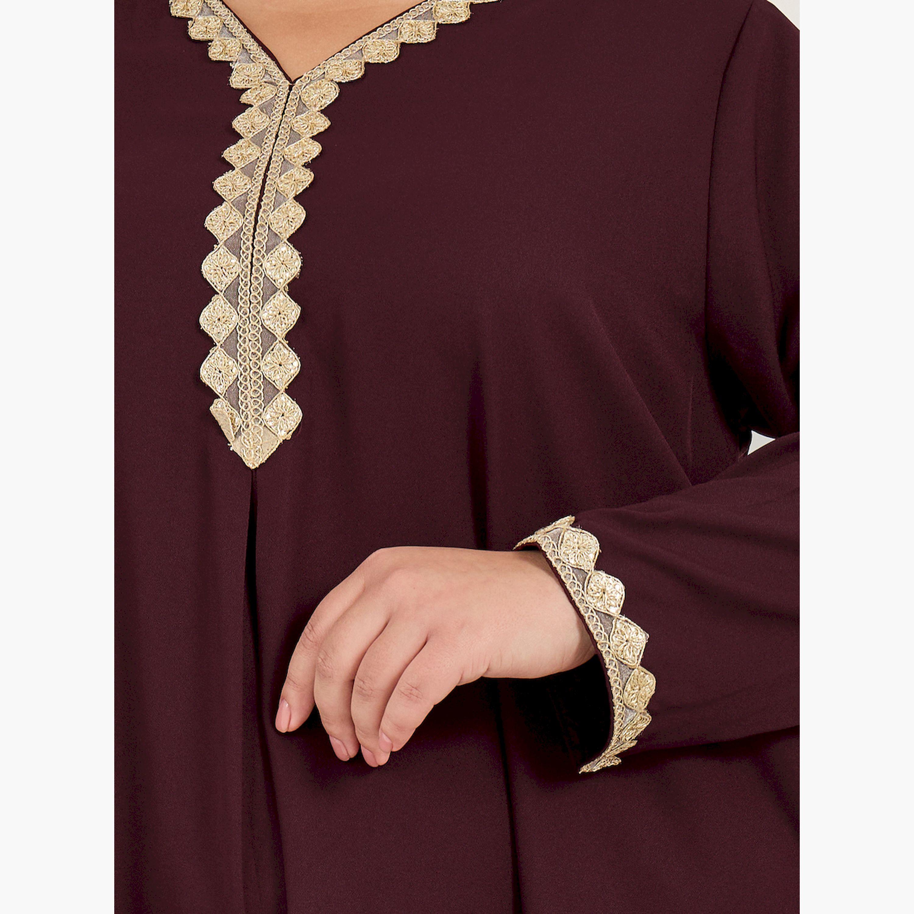 ستايلي - جلابية مقاس كبير مع تفاصيل دانتيل وفتحة رقبة V وبطانة واسعة-women-arabicclothing-jalabiyas-image-4