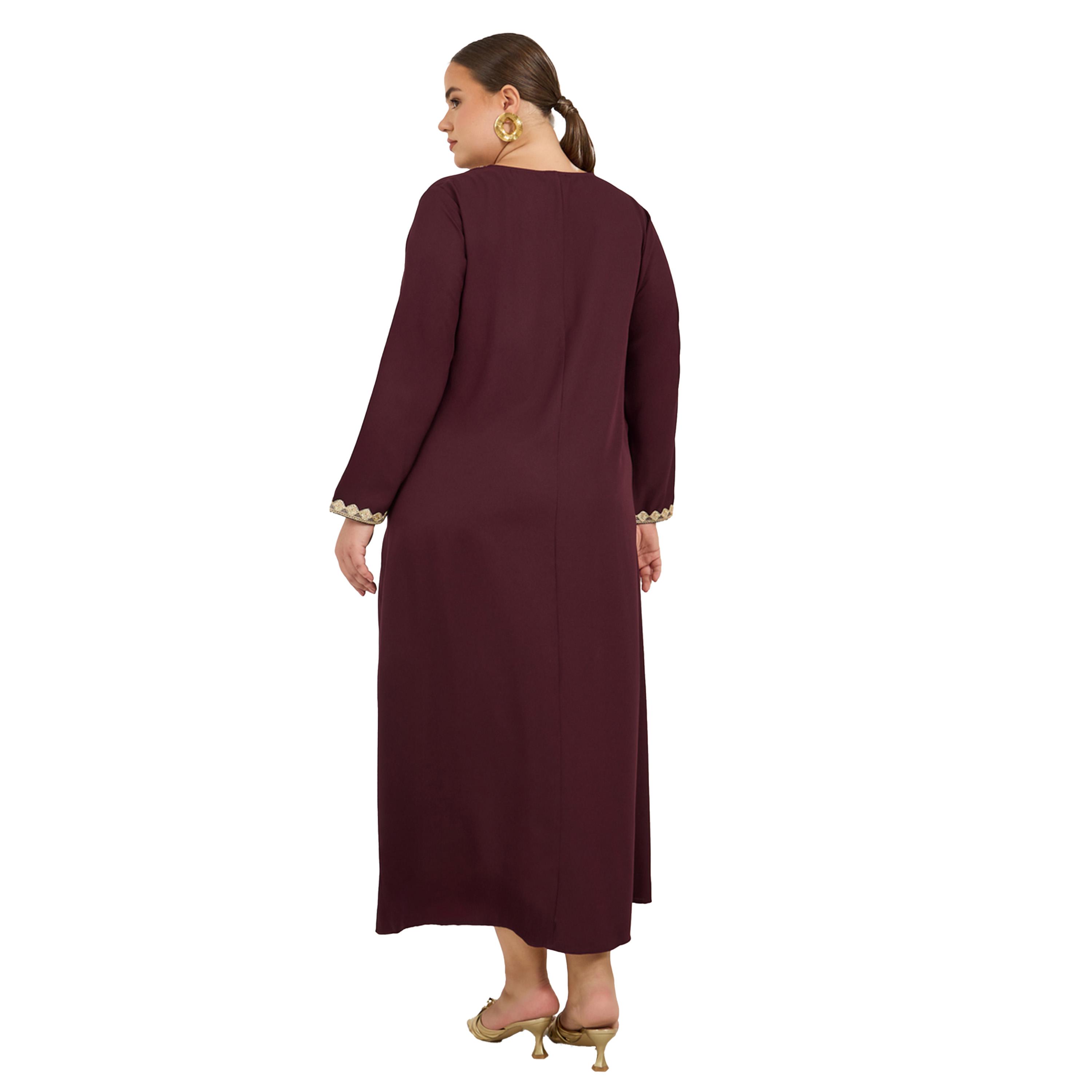 Styli Plus Size Lace Detail V Neck Flared Hem Jalabiya-women-arabicclothing-jalabiyas-image-5
