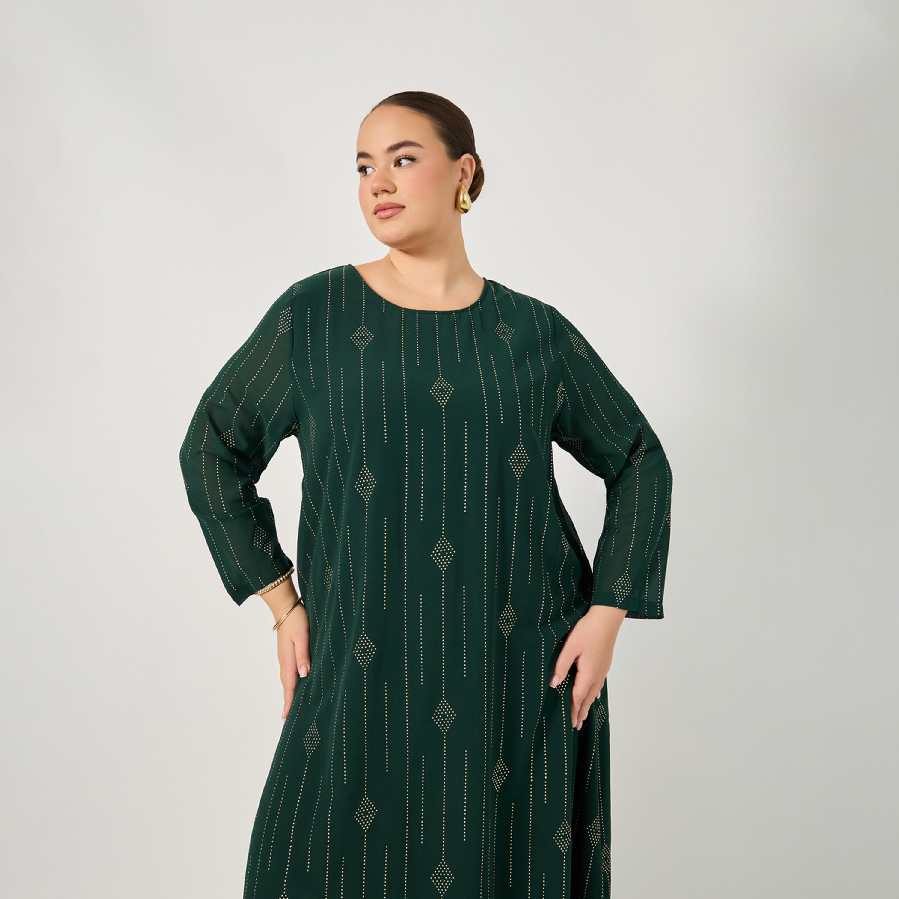 Styli Plus Size Embellished Round Neck Ruffled Hem Jalabiya-women-arabicclothing-jalabiyas-image-3