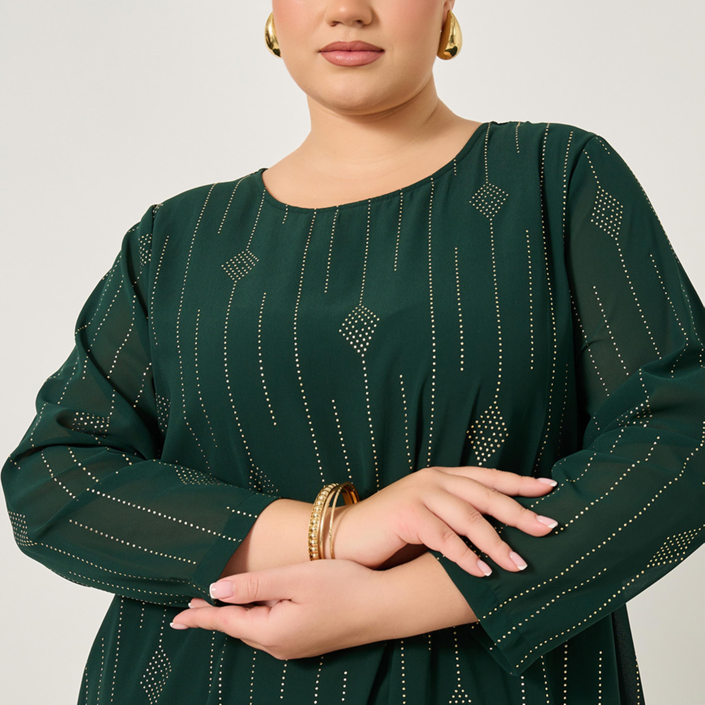ستايلي - جلابية بمقاس كبير مزينة برقبة دائرية وحاشية مكشكشة-women-arabicclothing-jalabiyas-image-4