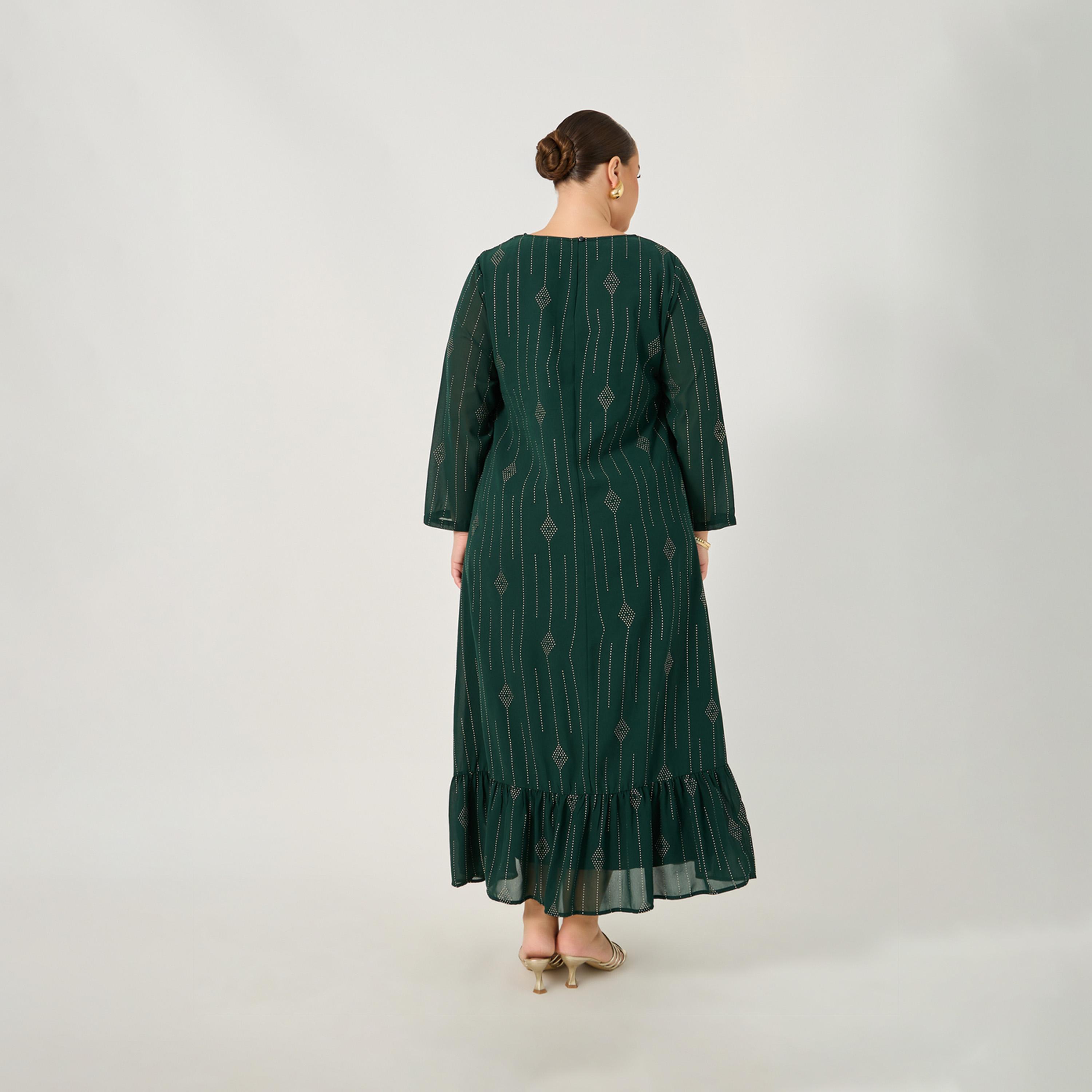 ستايلي - جلابية بمقاس كبير مزينة برقبة دائرية وحاشية مكشكشة-women-arabicclothing-jalabiyas-image-6