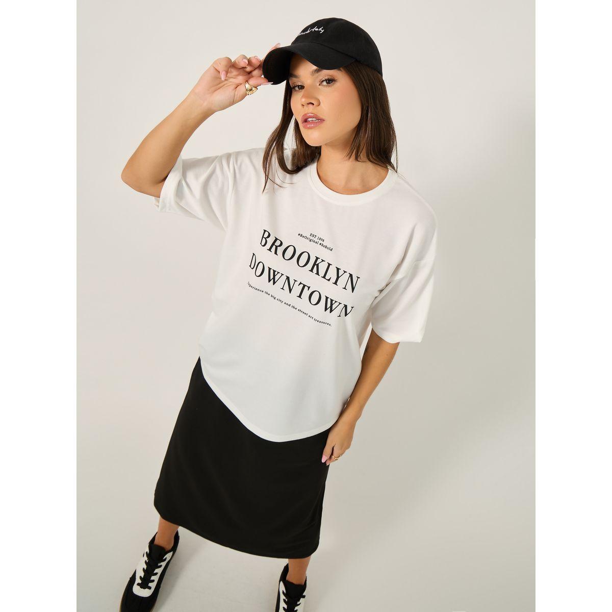 Oversized Slogan Print T-Shirt and Midi Skirt Co-Ords-women-clothing-coordsets-image-1