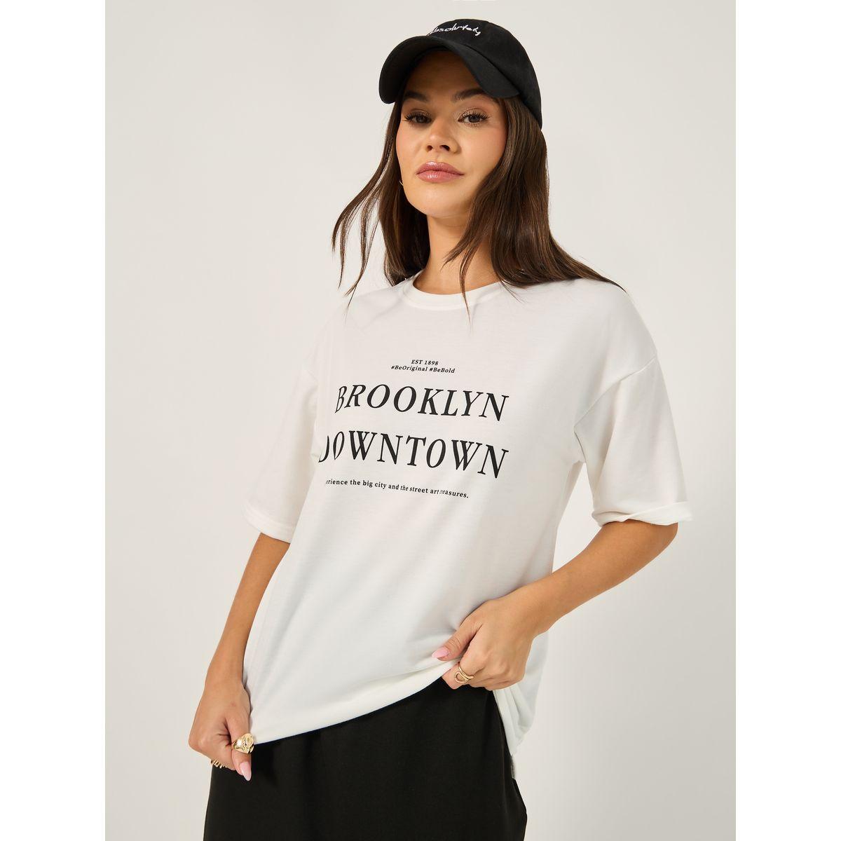 Oversized Slogan Print T-Shirt and Midi Skirt Co-Ords-women-clothing-coordsets-image-3