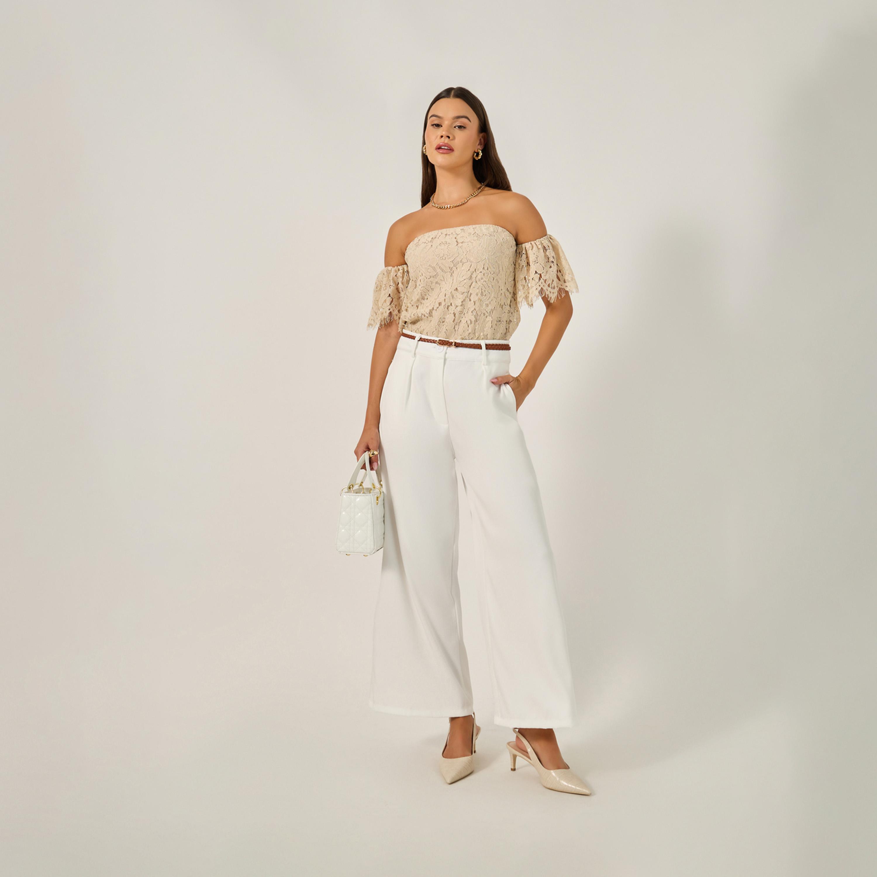 ستايلي - بنطال واسع الساق بحزام وجيب جانبي-women-clothing-bottoms-trousers-image-1