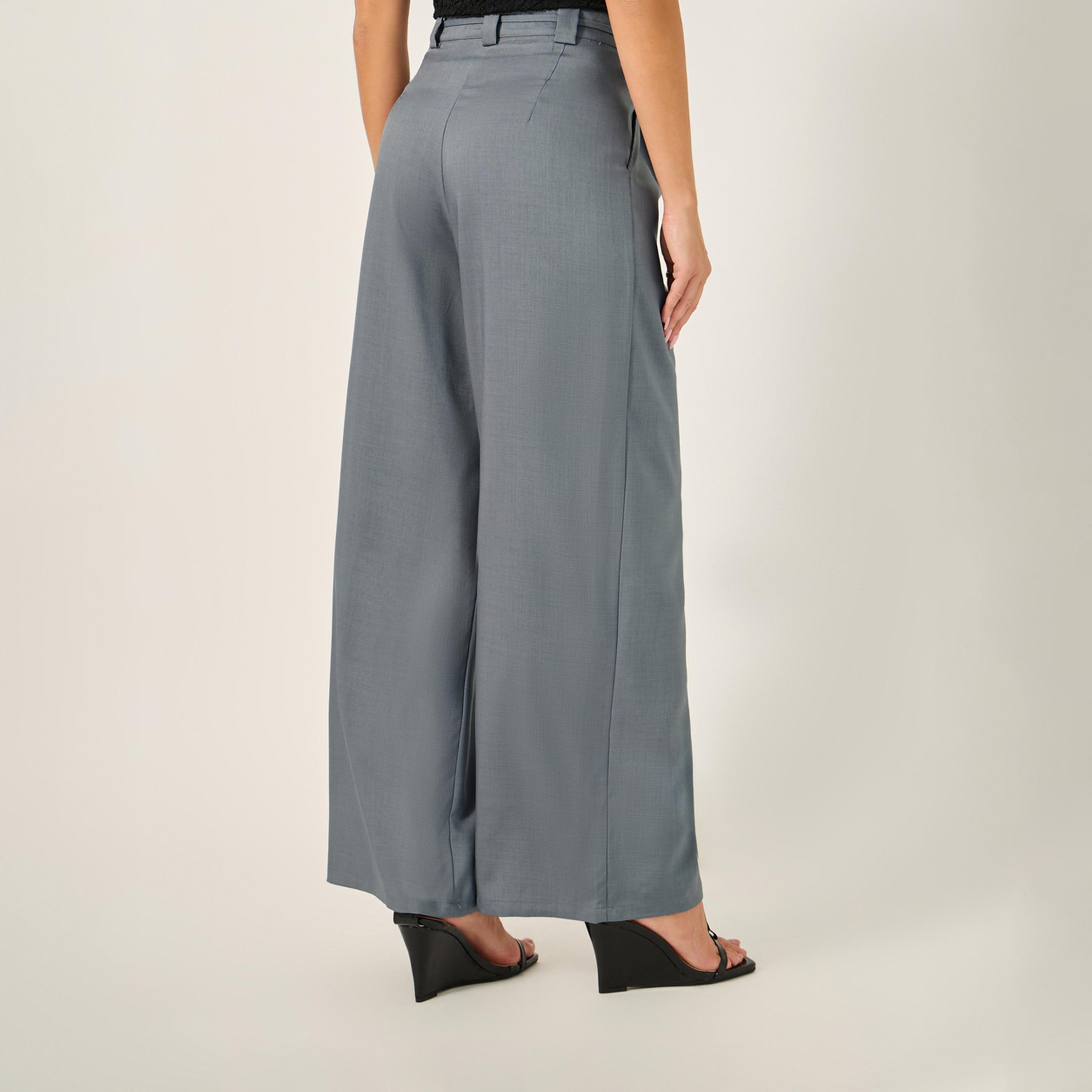 ستايلي - بنطال واسع الساق مع طيات وحزام ربط-women-clothing-bottoms-trousers-image-5