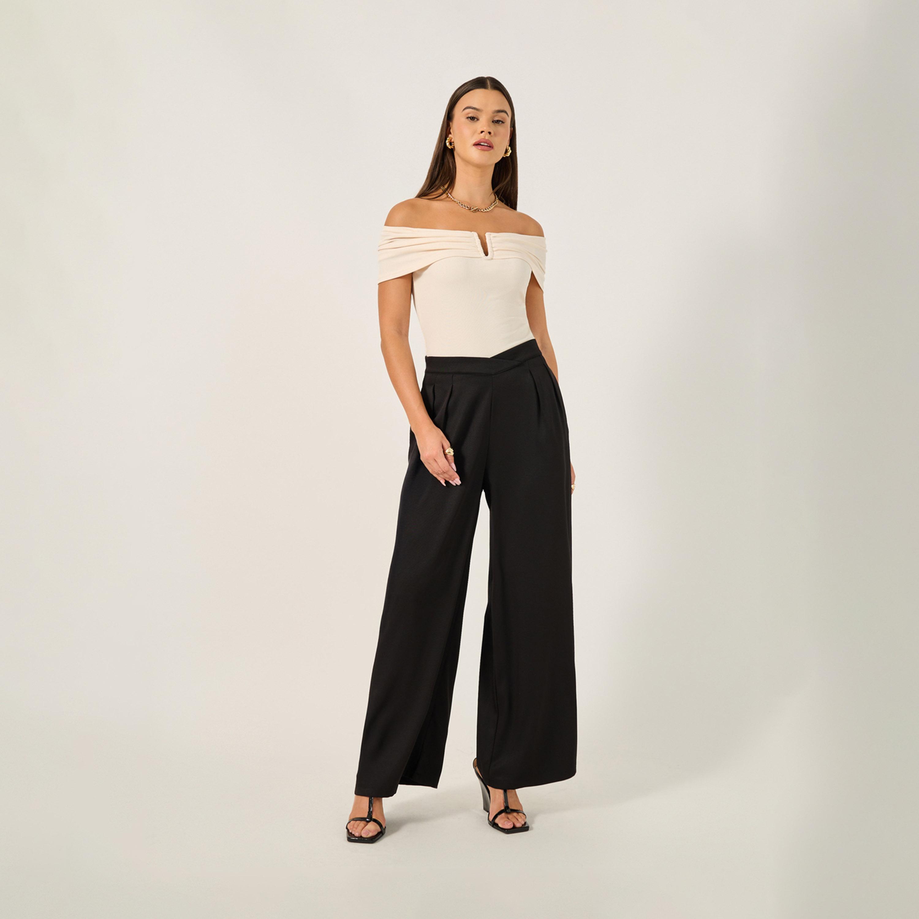 ستايلي - بنطال واسع الساق بحزام خصر متقاطع وجيوب جانبية-women-clothing-bottoms-trousers-image-2