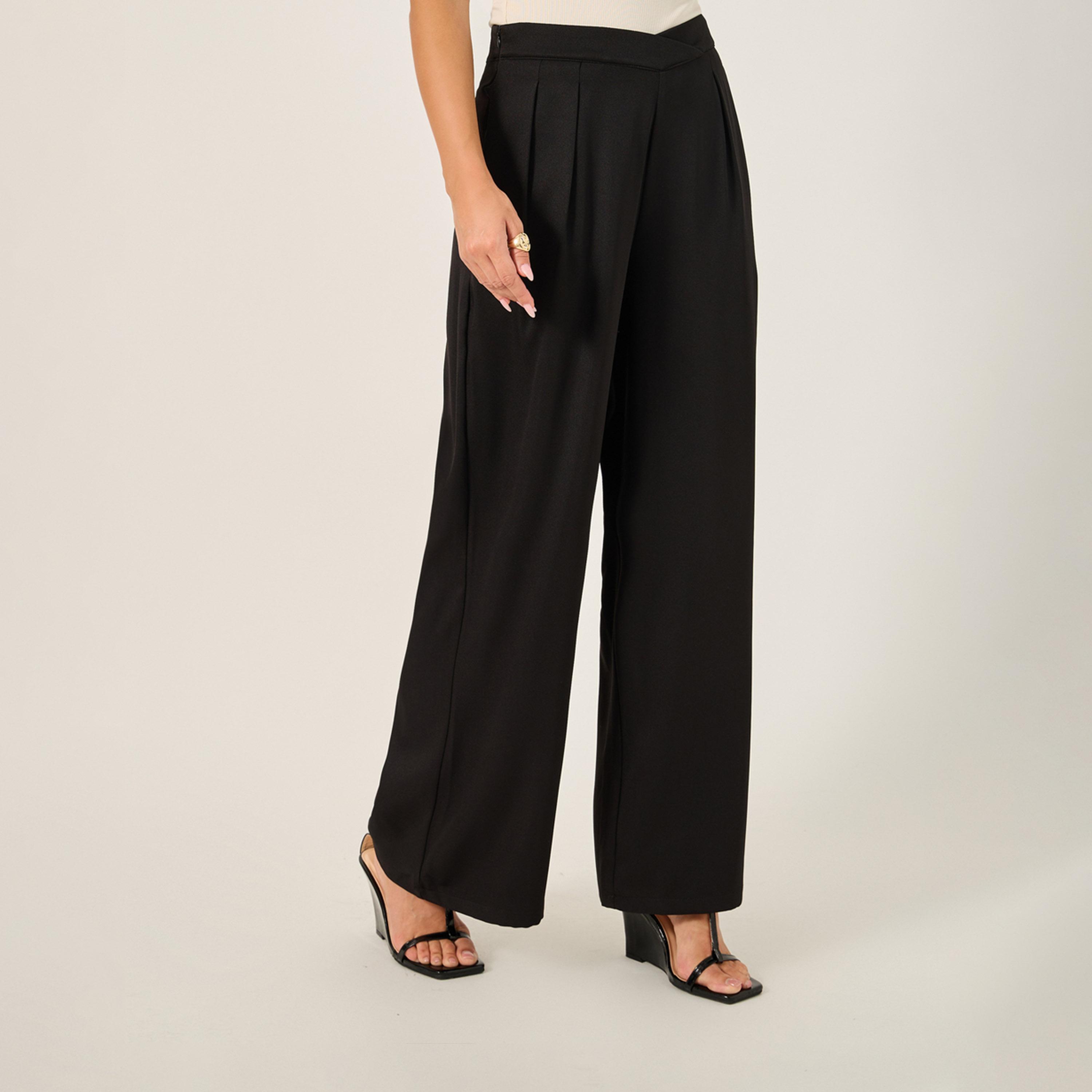 Styli Cross Waistband Wide Leg Pants With Side Seam Pockets-women-clothing-bottoms-trousers-image-3