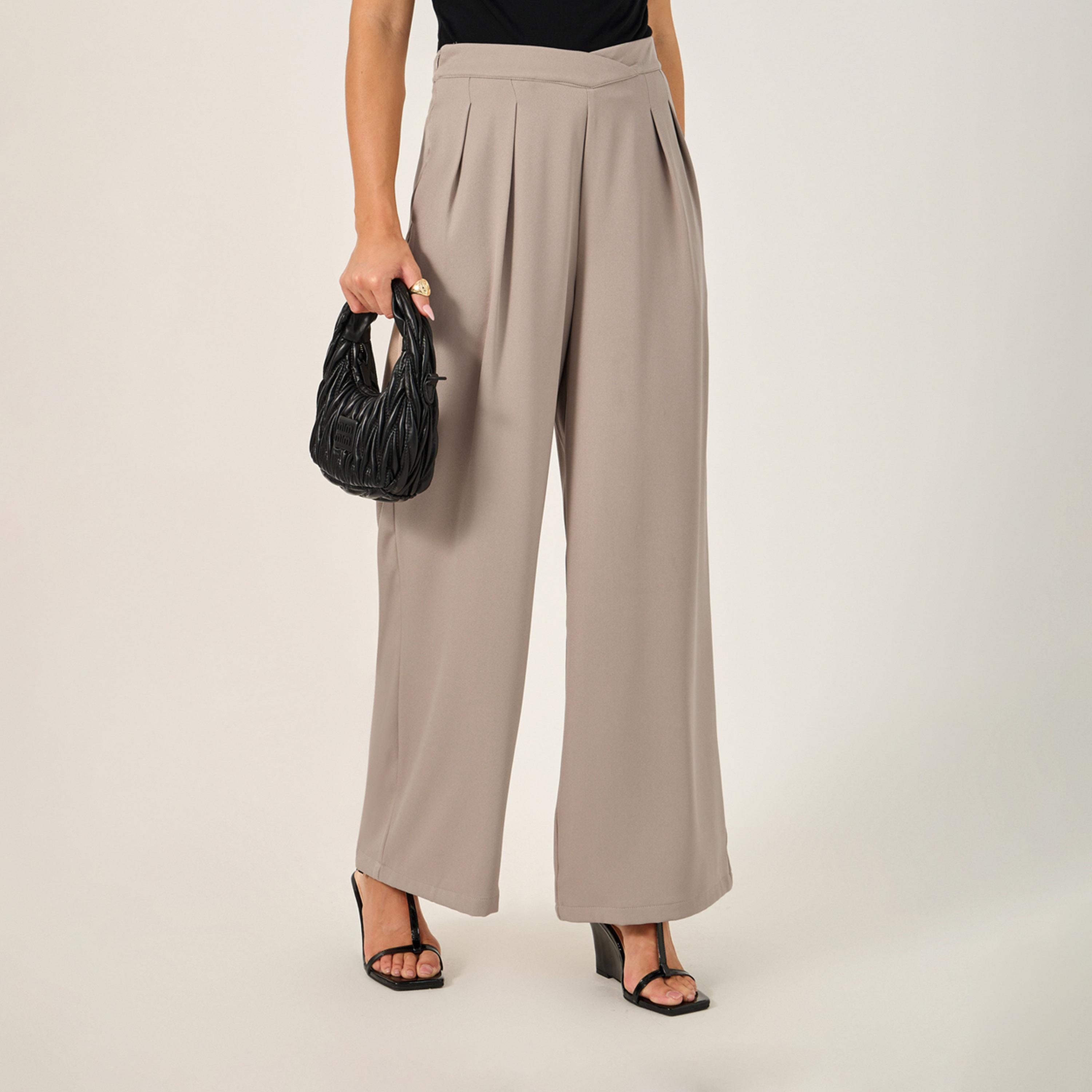 Styli Cross Waistband Wide Leg Pants With Side Seam Pockets-women-clothing-bottoms-trousers-image-2
