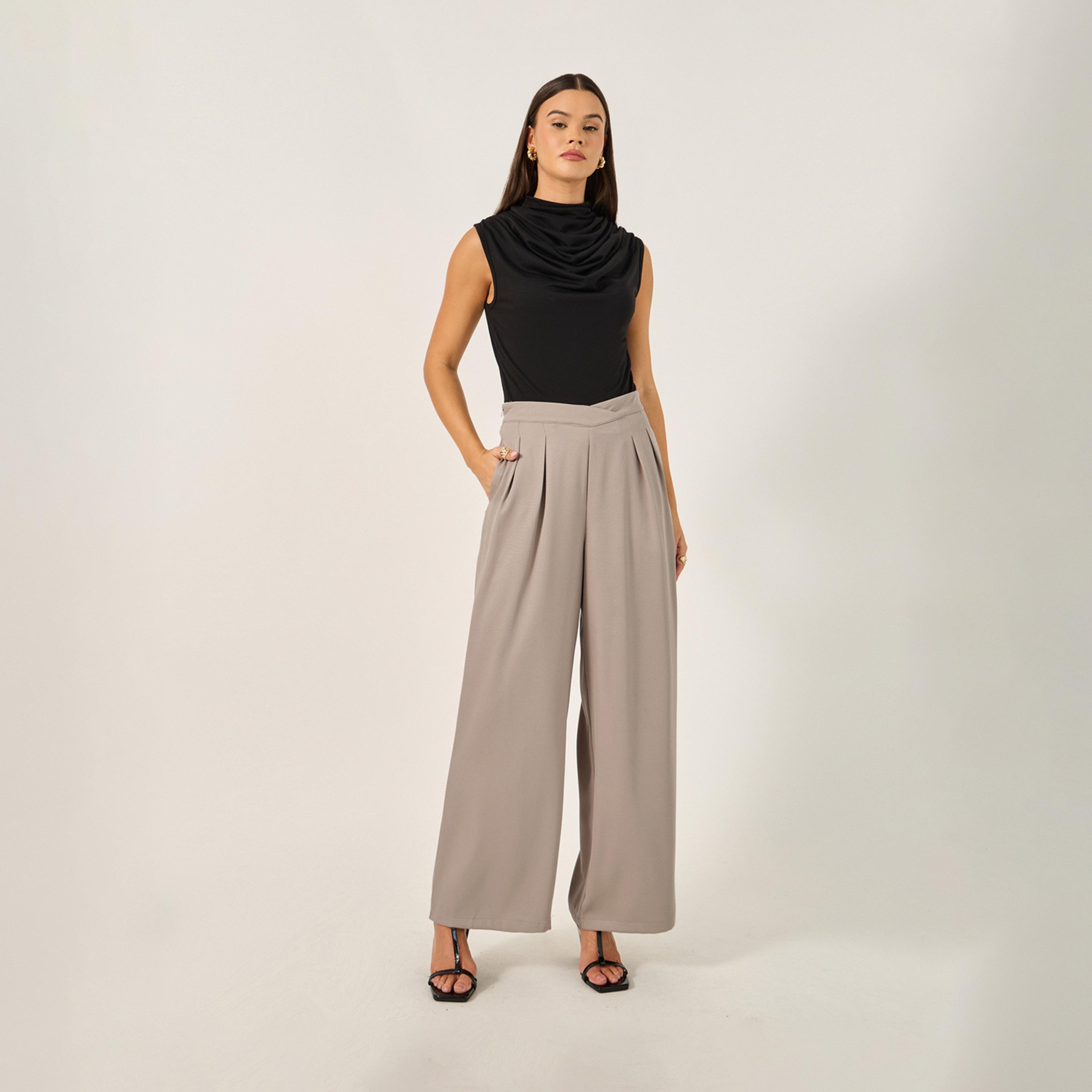 ستايلي - بنطال واسع الساق بحزام خصر متقاطع وجيوب جانبية-women-clothing-bottoms-trousers-image-3