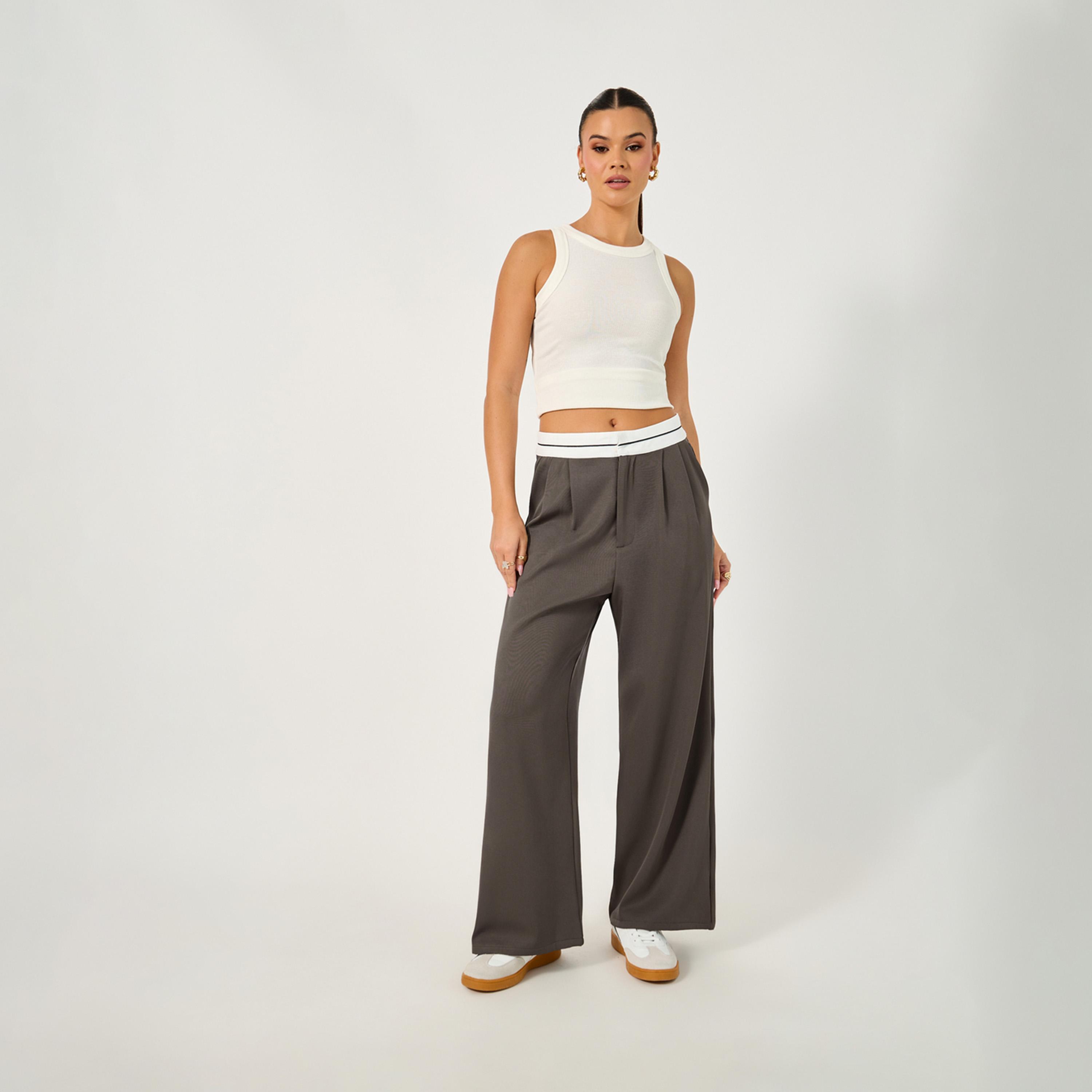 ستايلي - بنطال واسع الساق بحزام خصر متباين-women-clothing-bottoms-trousers-image-1