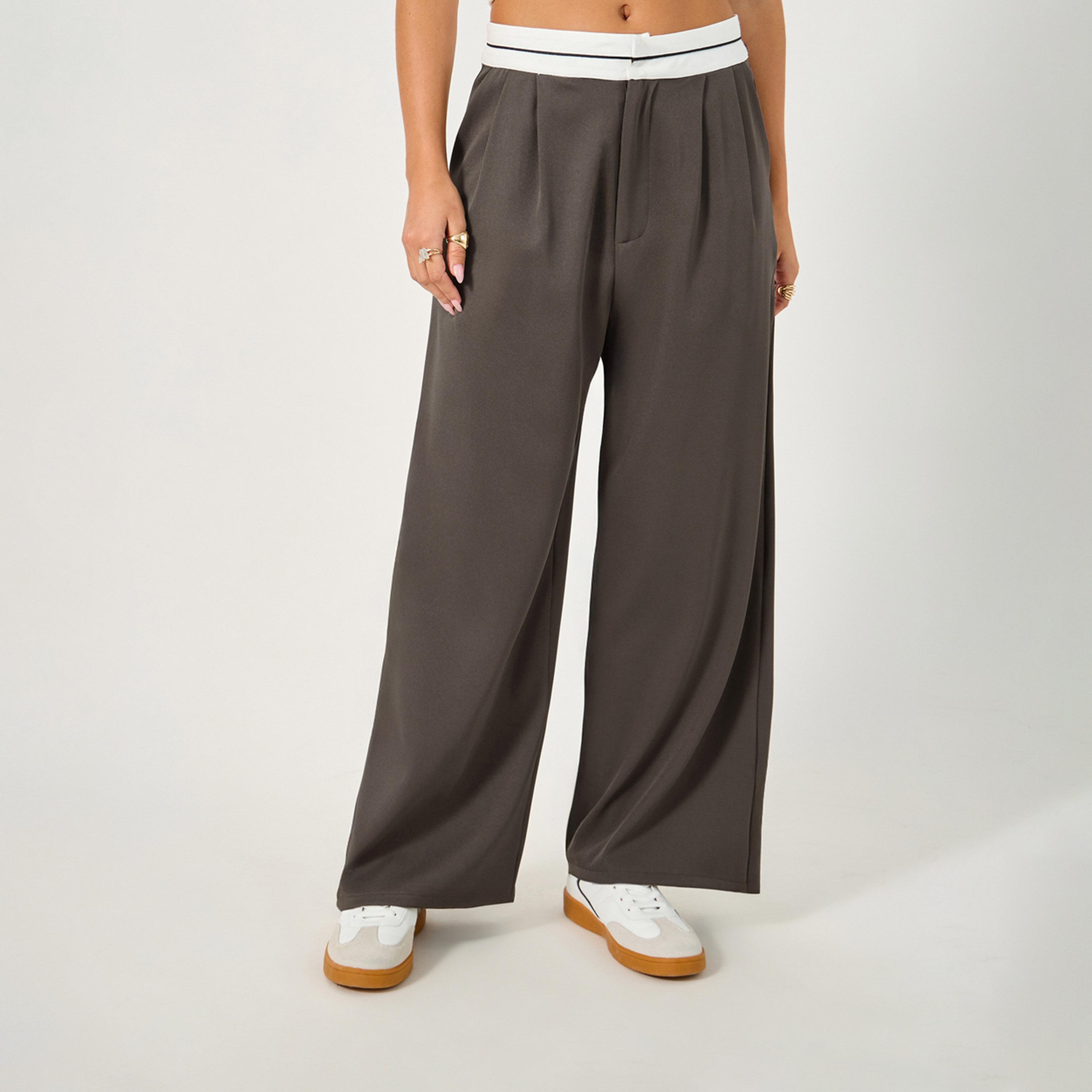 ستايلي - بنطال واسع الساق بحزام خصر متباين-women-clothing-bottoms-trousers-image-2