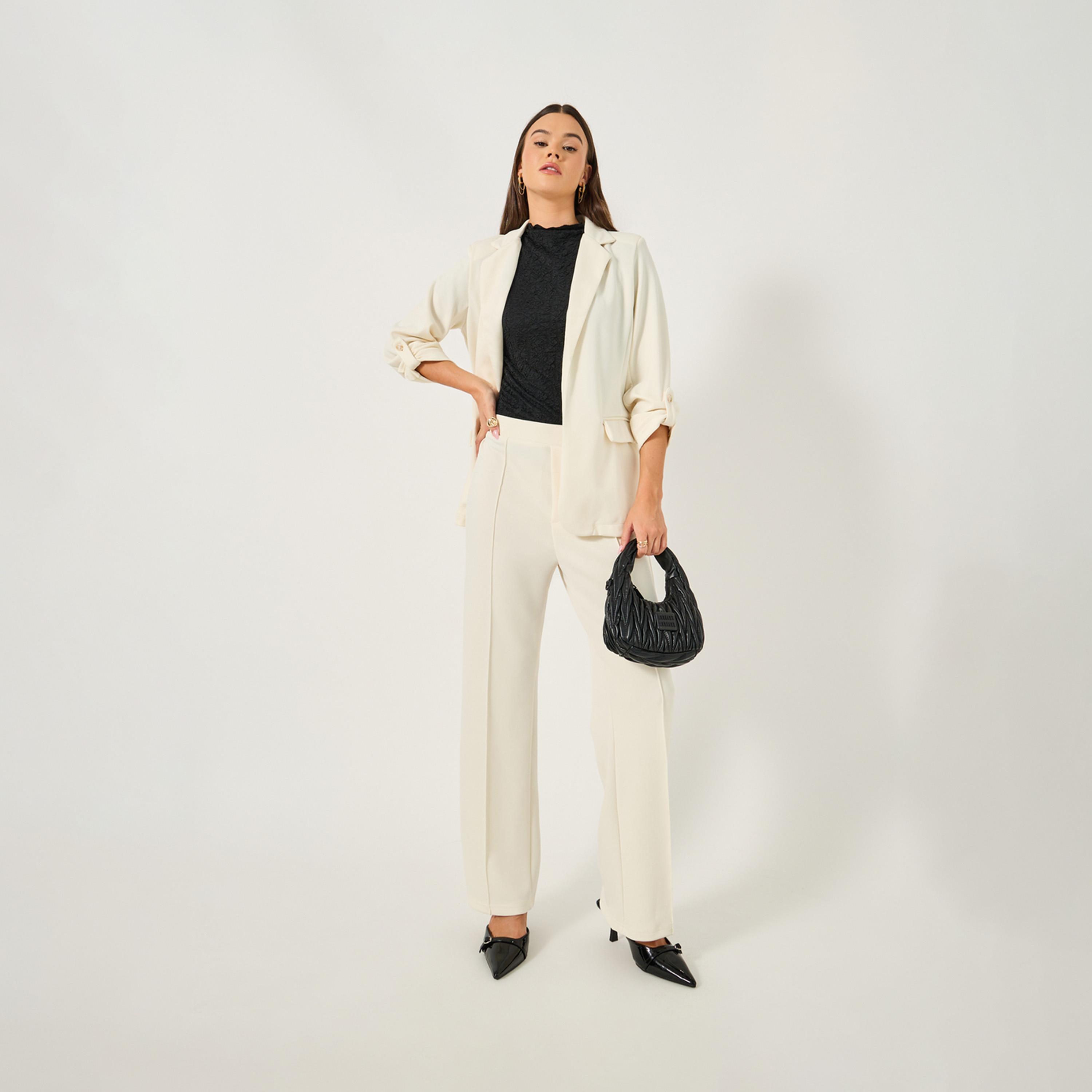 ستايلي - بنطال محبوك بتصميم مدبب مع حزام خصر مطاطي-women-clothing-bottoms-trousers-image-1