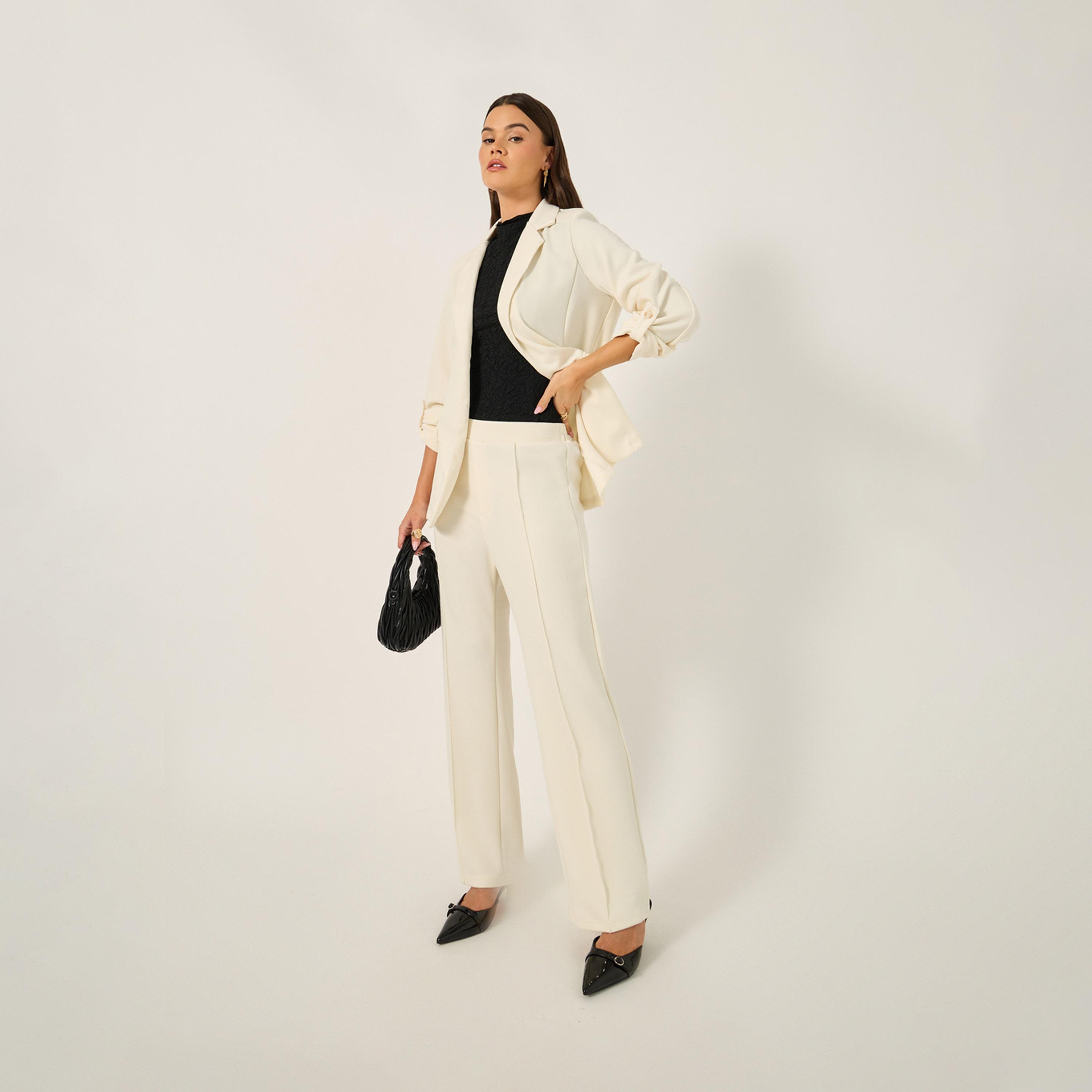 ستايلي - بنطال محبوك بتصميم مدبب مع حزام خصر مطاطي-women-clothing-bottoms-trousers-image-2