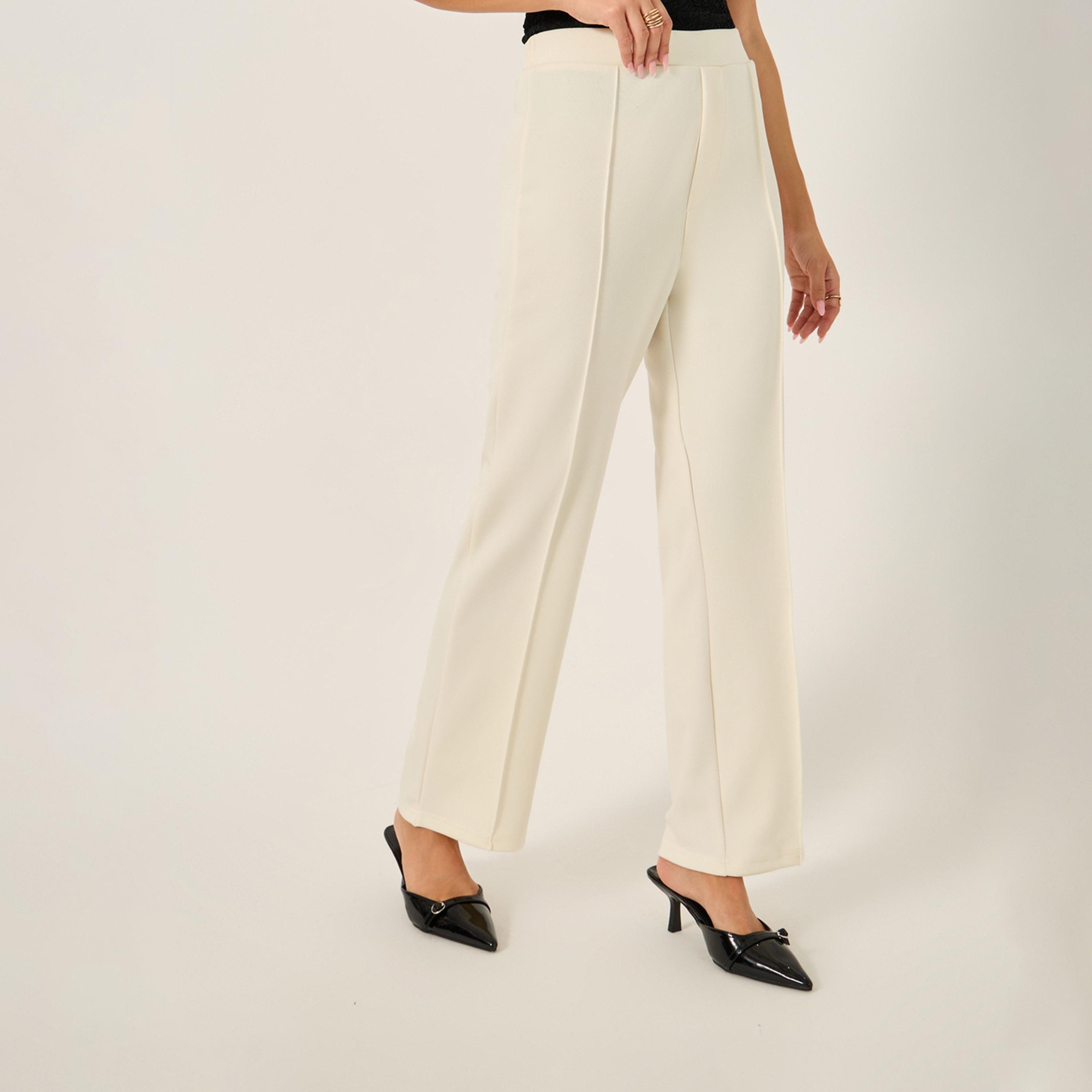 ستايلي - بنطال محبوك بتصميم مدبب مع حزام خصر مطاطي-women-clothing-bottoms-trousers-image-3