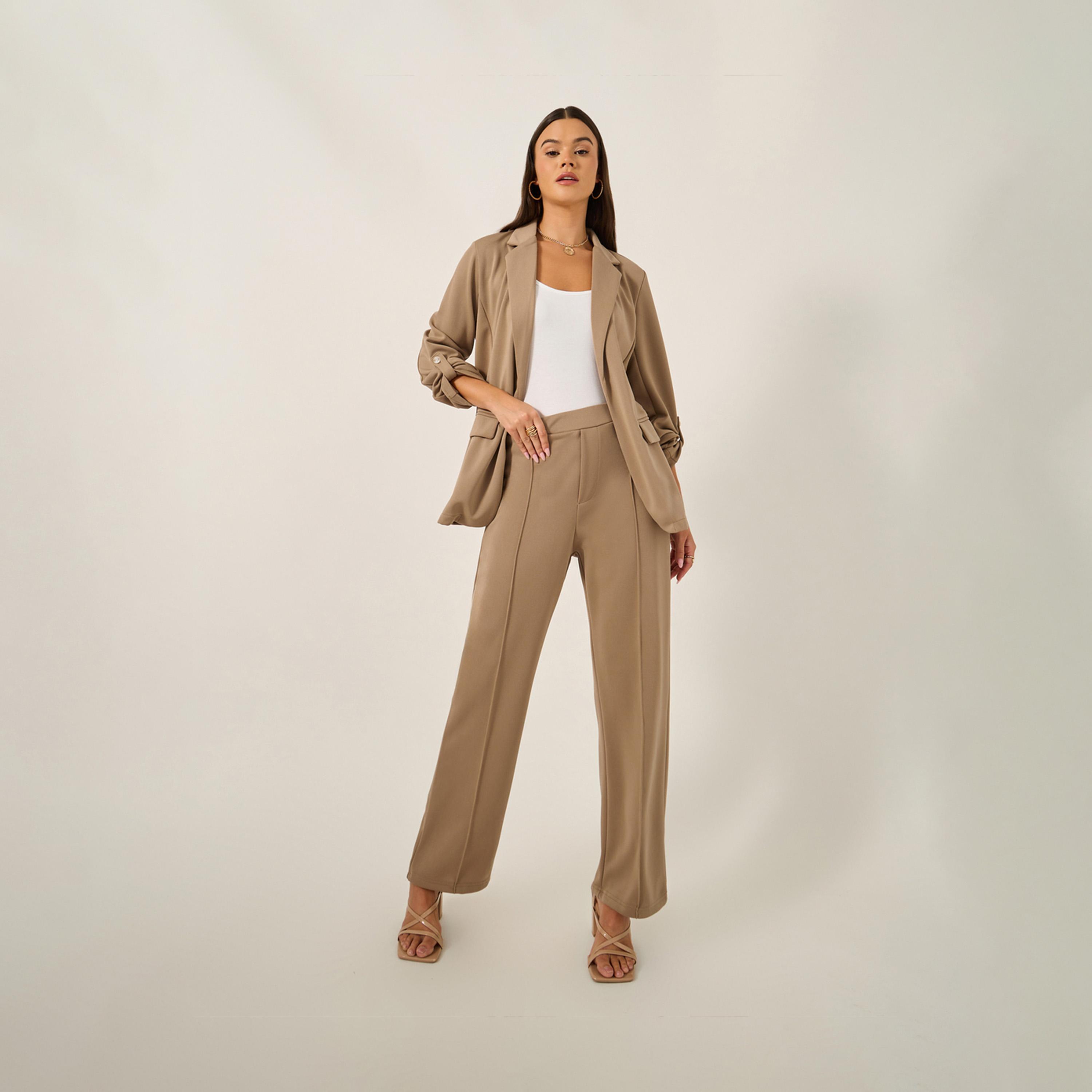ستايلي - بنطال محبوك بتصميم مدبب مع حزام خصر مطاطي-women-clothing-bottoms-trousers-image-5