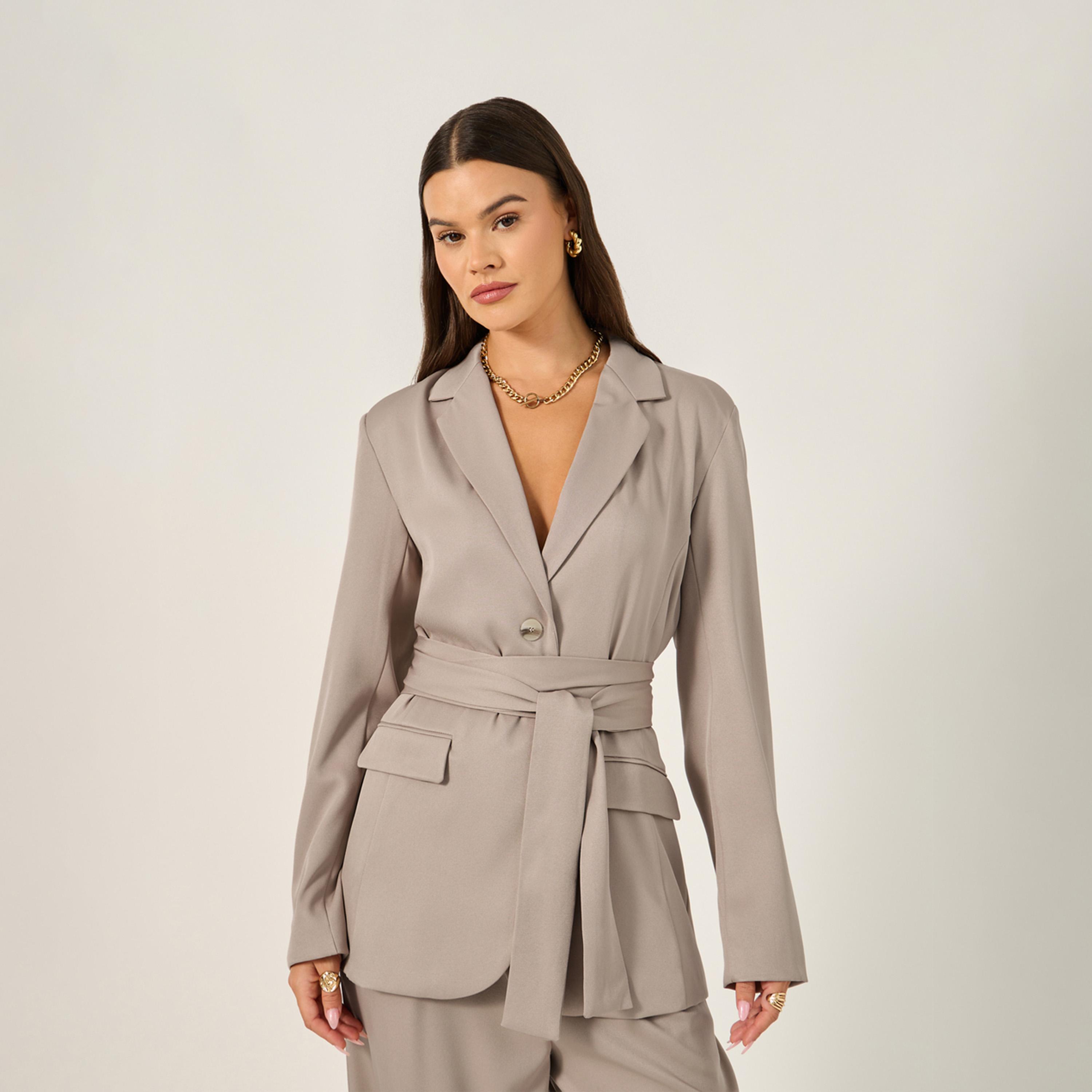 Styli Regular Fit Longline Belted Blazer-women-clothing-coatsandjackets-blazers-image-1
