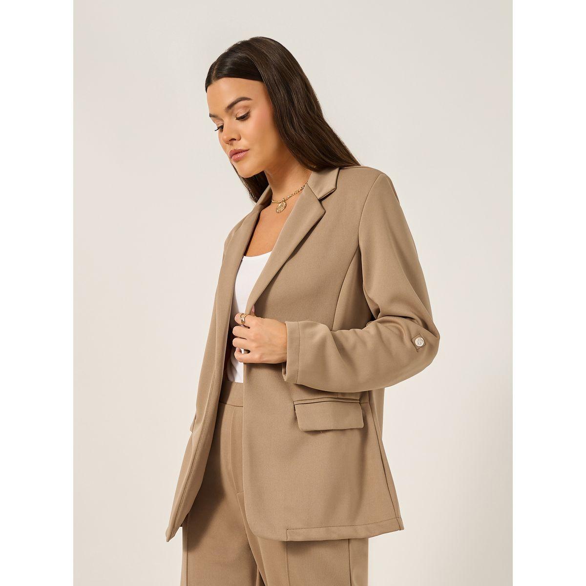 Styli Solid Regular Fit Notch Label Neck Blazer-women-clothing-coatsandjackets-blazers-image-3