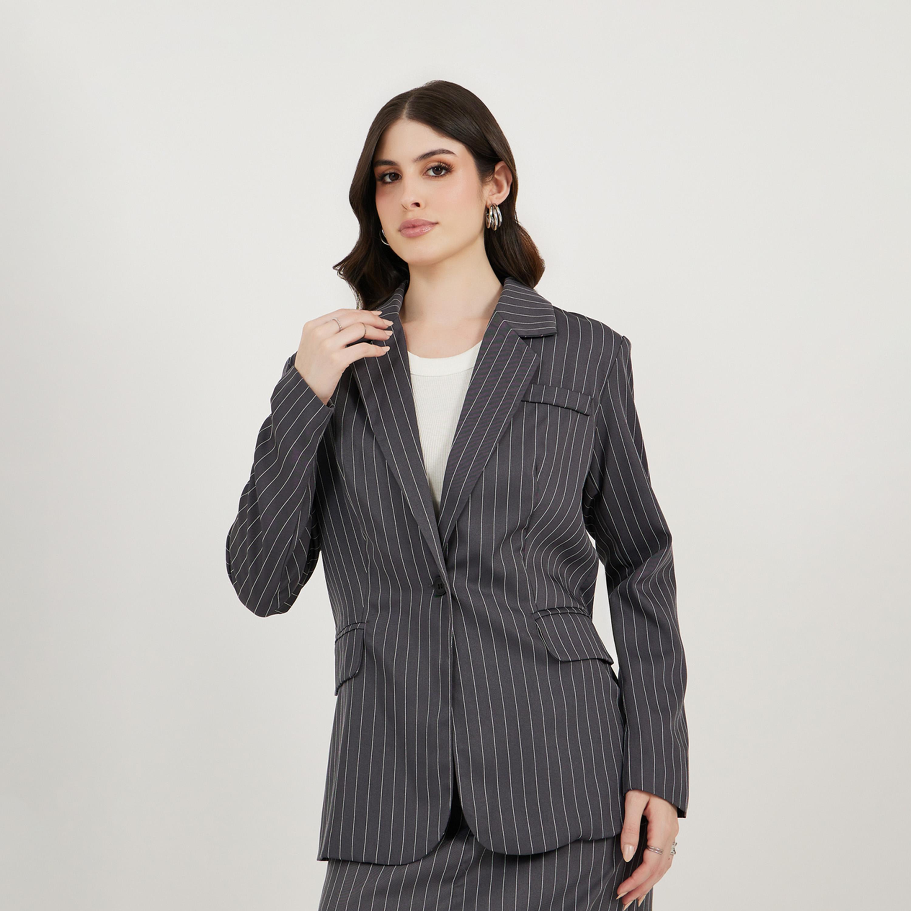 Styli Regular Fit Regular Length Striped Blazer-women-clothing-coatsandjackets-blazers-image-1