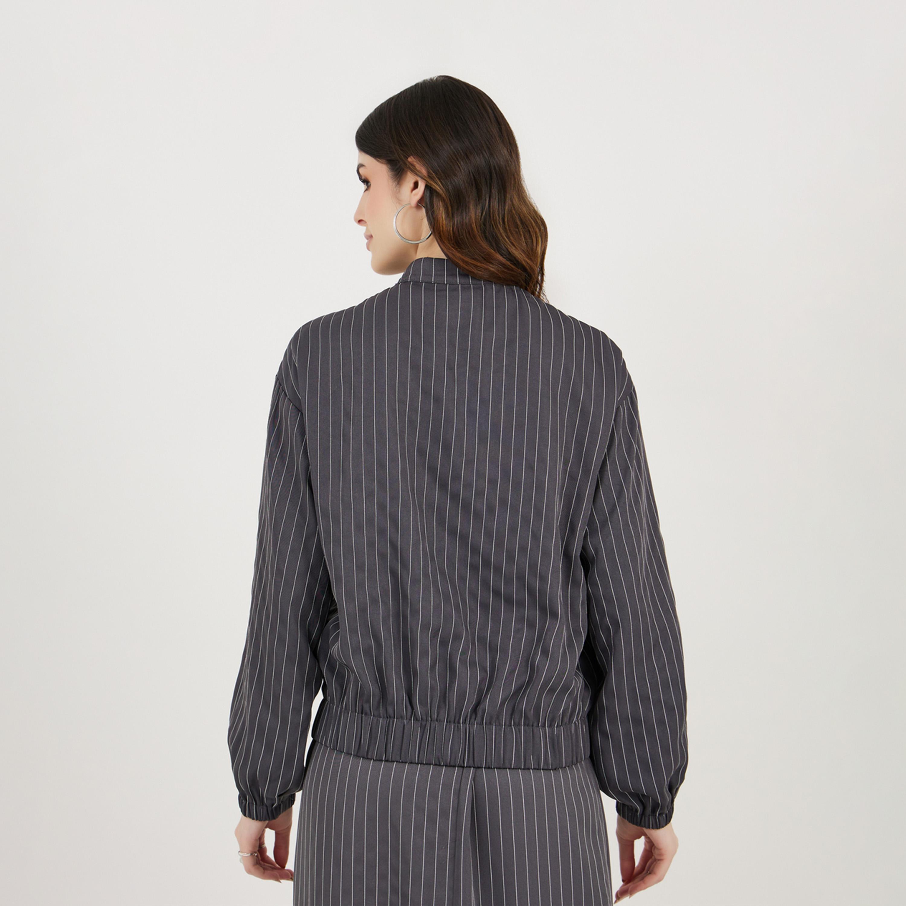 Styli Regular Fit Regular Length Striped Bomber Jacket-women-winterwear-coatsandjackets-jackets-image-4