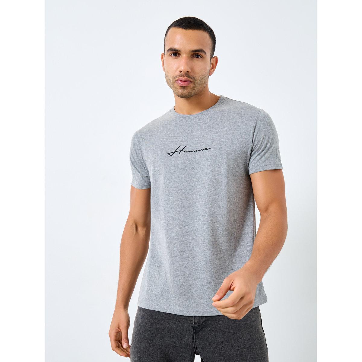 Styli Men Grey Slogan Print Crew Neck T-Shirt-men-clothing-tshirtsandpolos-tshirts-image-1