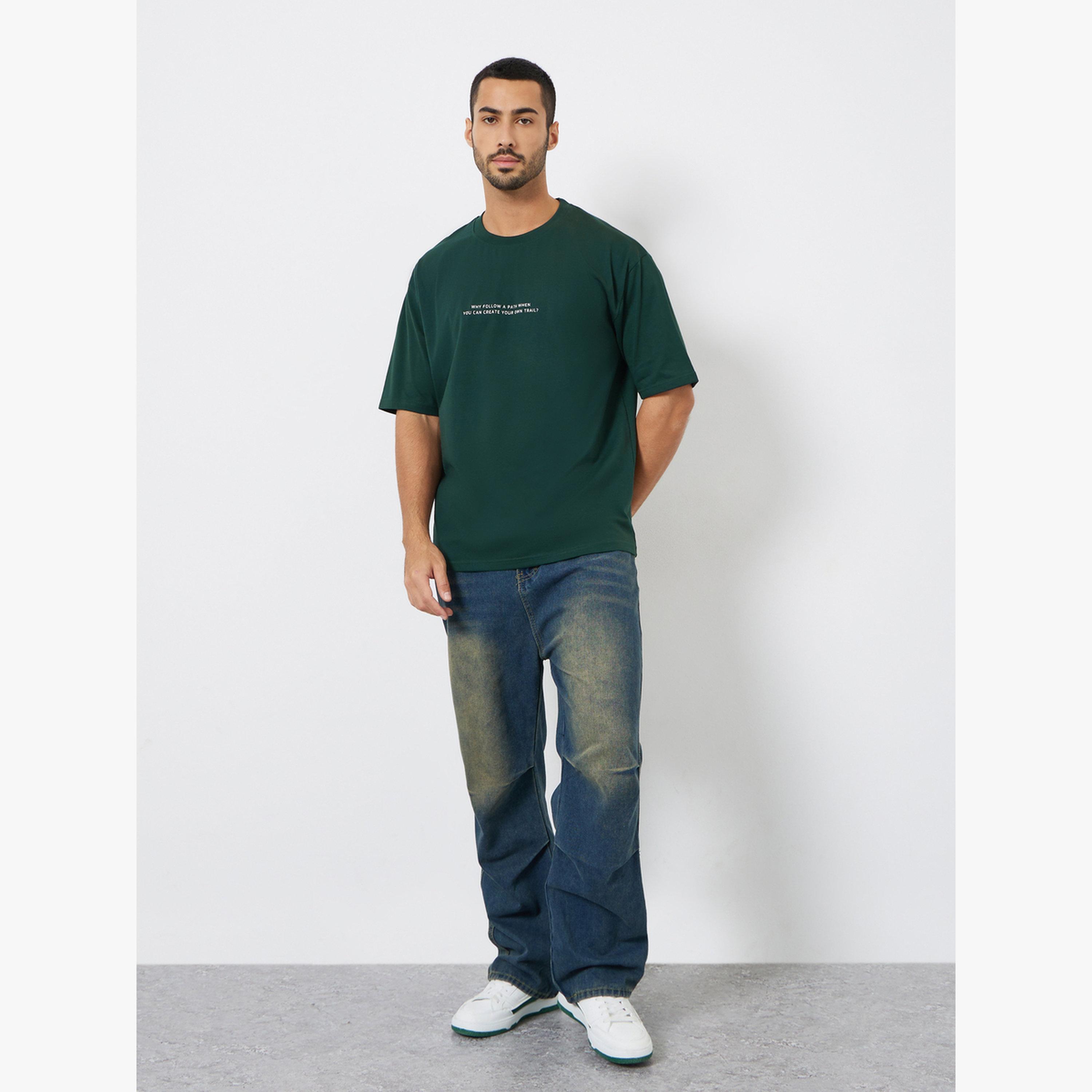 Styli Men Green Slogan Print Oversized T-Shirt-men-clothing-tshirtsandpolos-tshirts-image-2