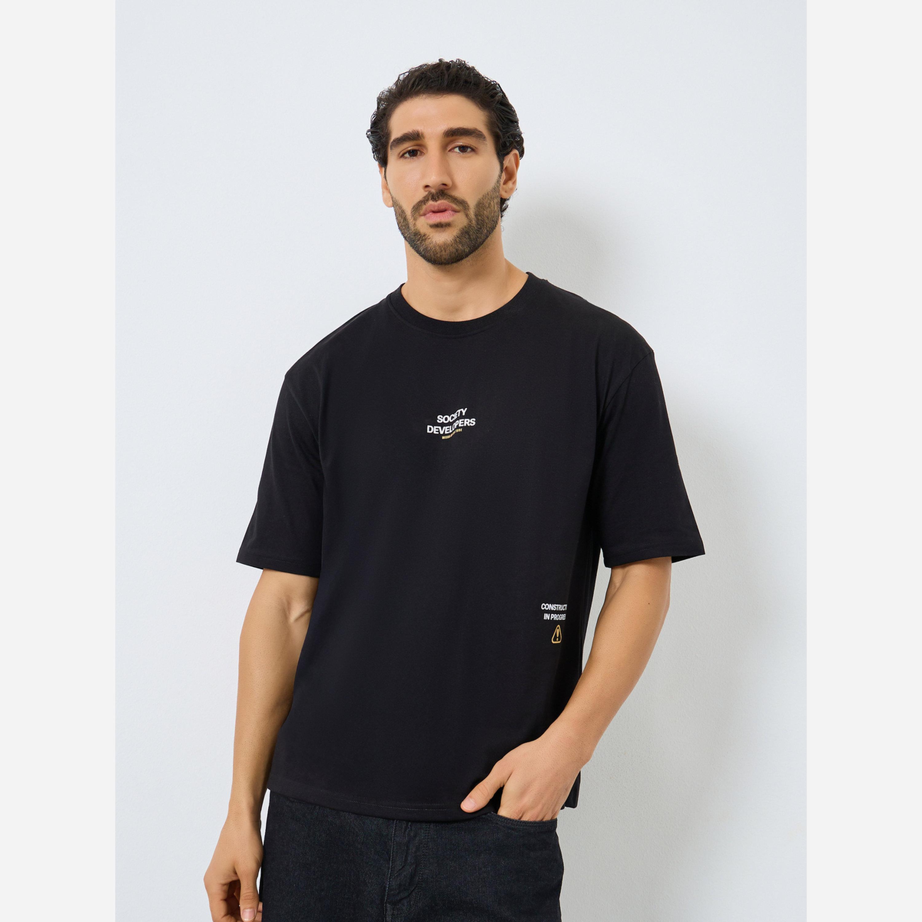 Styli Men Black Slogan Print Oversized T-Shirt-men-clothing-tshirtsandpolos-tshirts-image-1