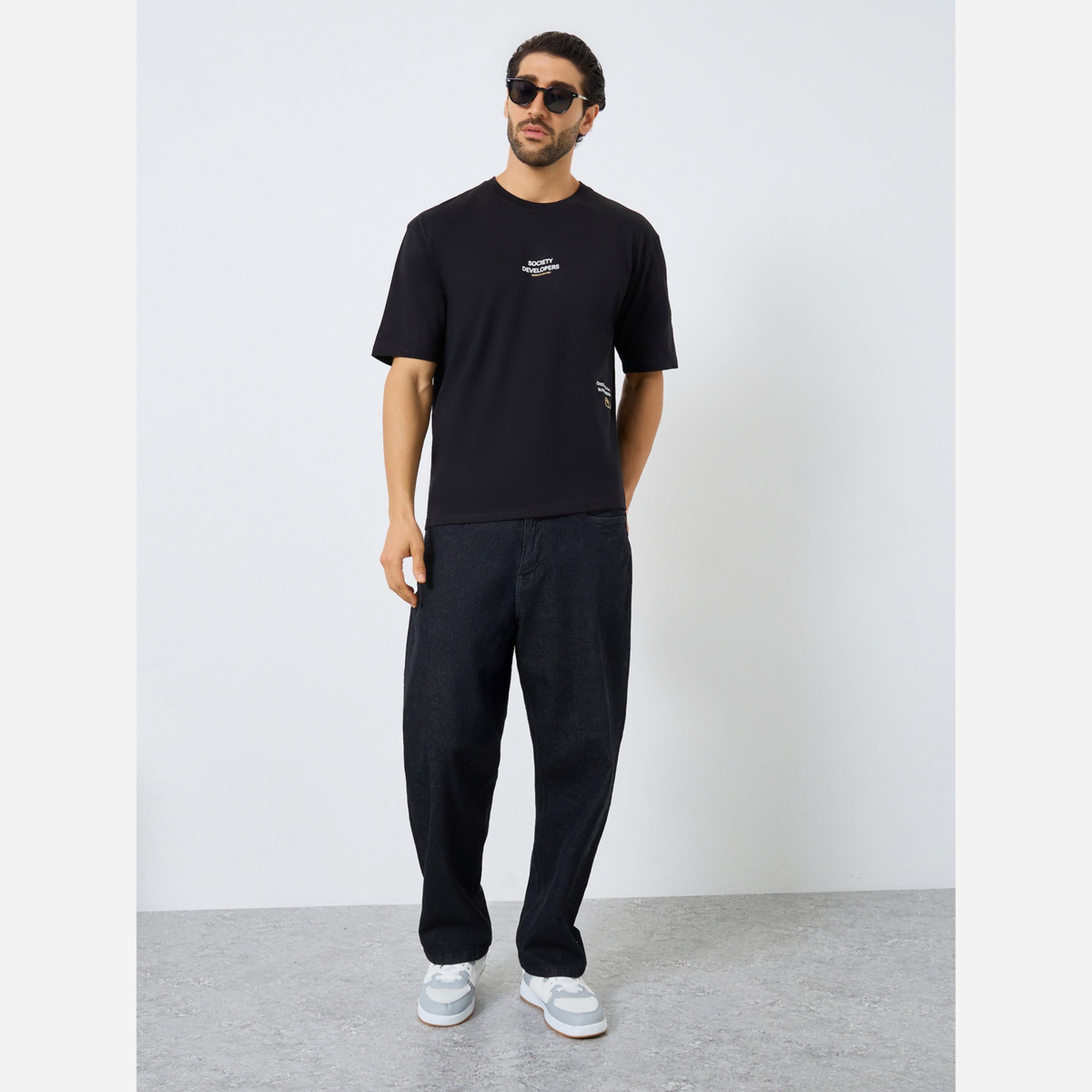Styli Men Black Slogan Print Oversized T-Shirt-men-clothing-tshirtsandpolos-tshirts-image-2