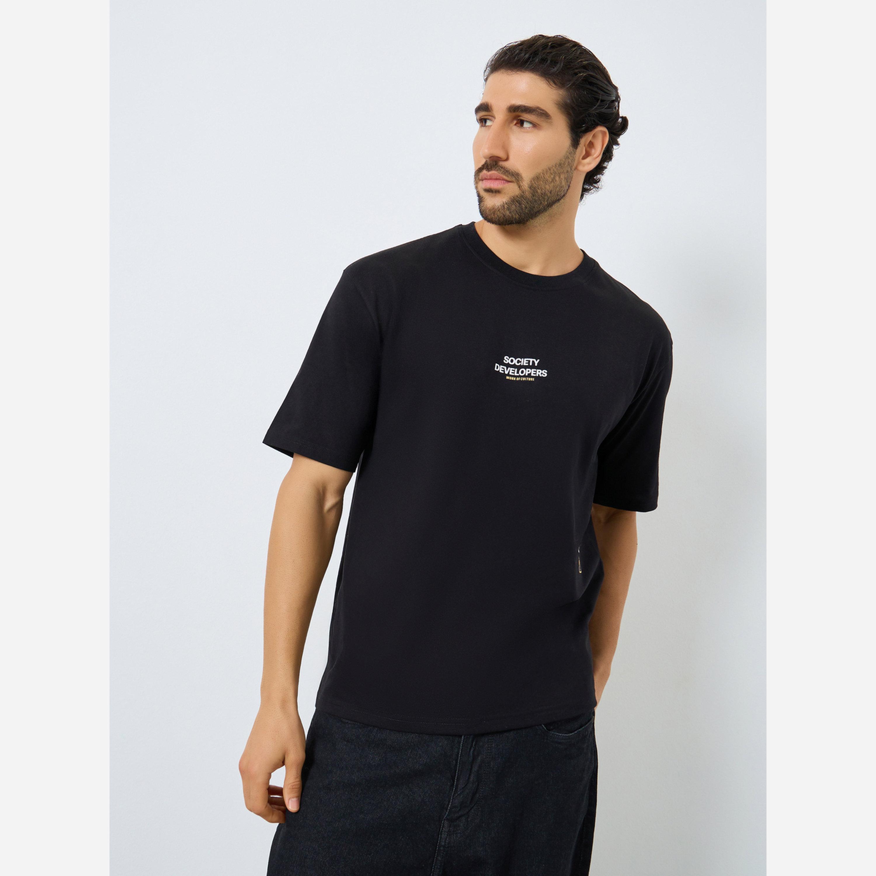 Styli Men Black Slogan Print Oversized T-Shirt-men-clothing-tshirtsandpolos-tshirts-image-3