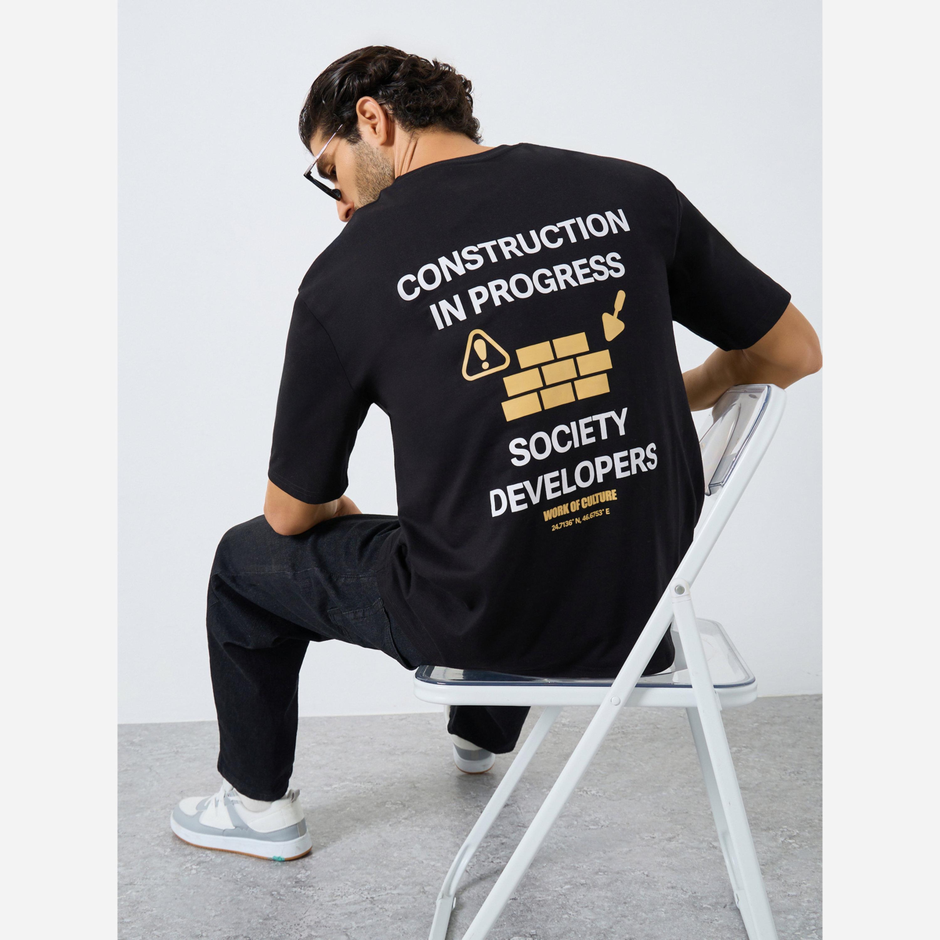 Styli Men Black Slogan Print Oversized T-Shirt-men-clothing-tshirtsandpolos-tshirts-image-5