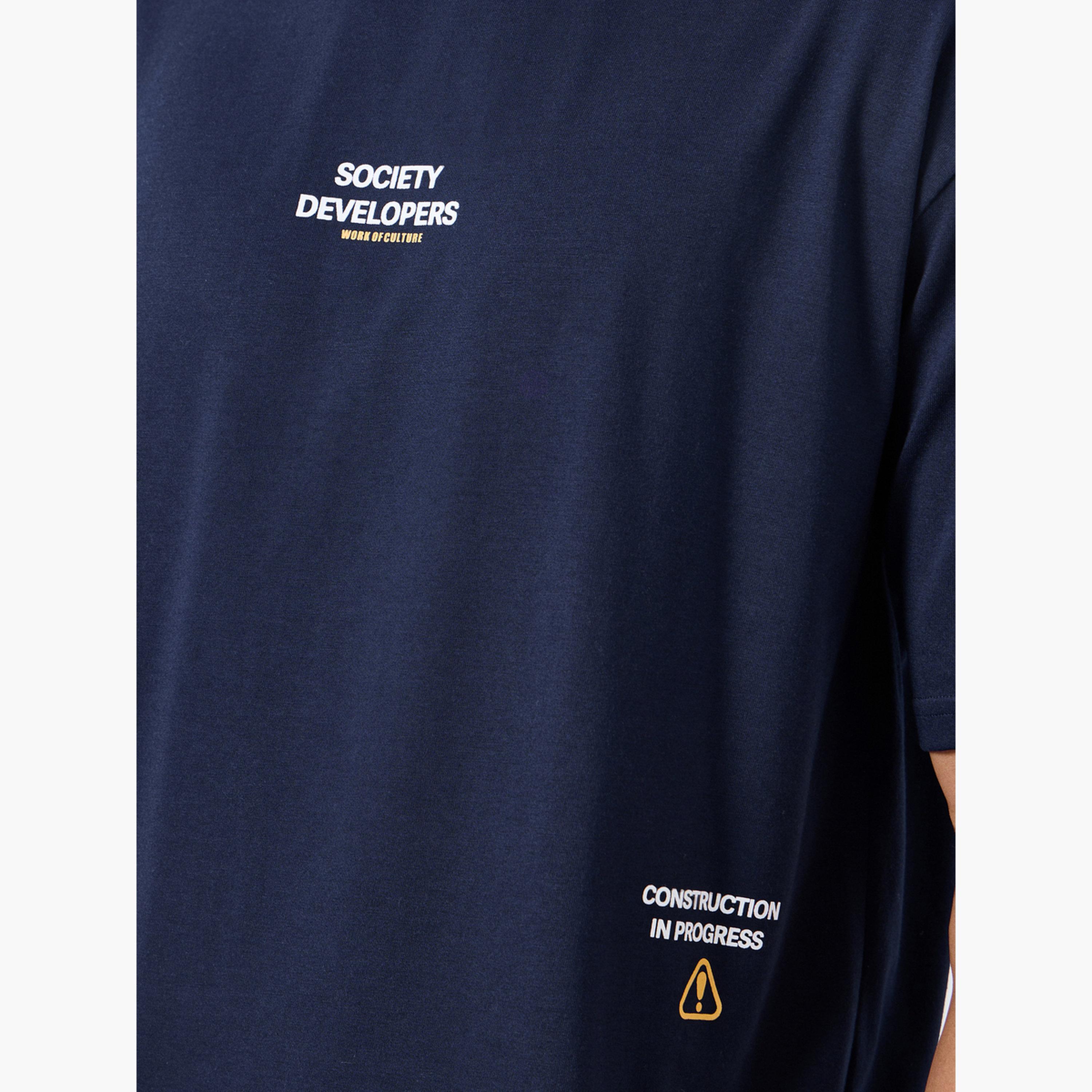 Styli Men Navy Blue Graphic Print Oversized T-Shirt-men-clothing-tshirtsandpolos-tshirts-image-4