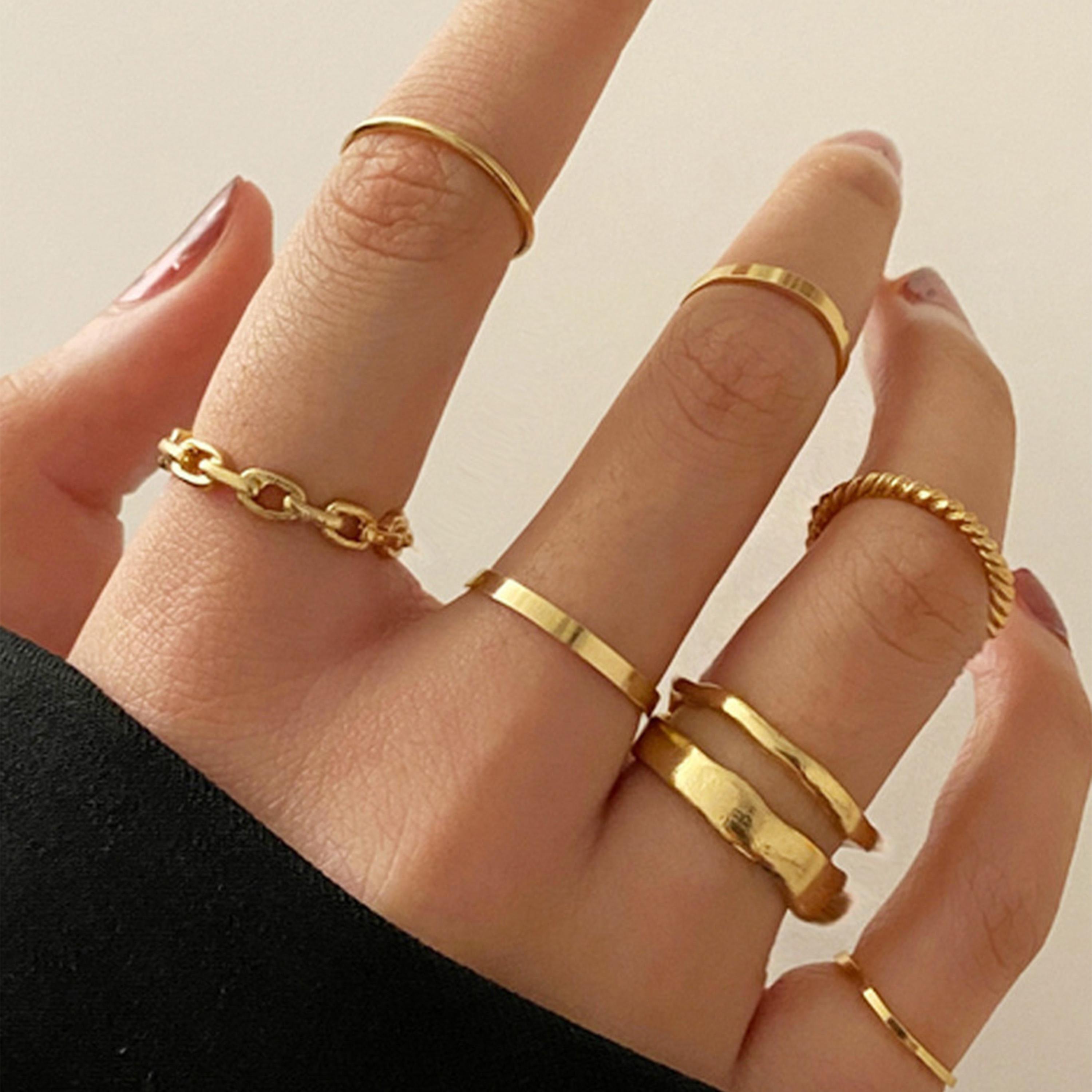 ستايلي - مجموعة من 7 قطع - خواتم سادة قابلة للتكديس-women-watchesandjewellery-jewellery-rings-image-2