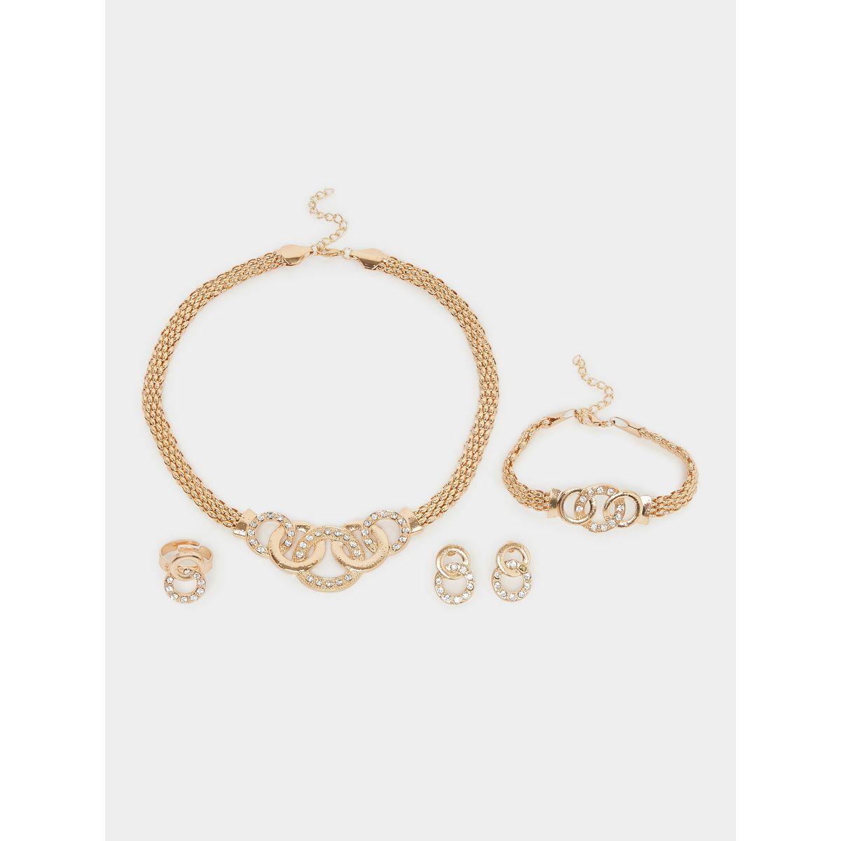 مجموعة من 4 - عقد وخاتم مع اقراط اذن وسوار يد-women-watchesandjewellery-jewellery-jewellerysets-image-2