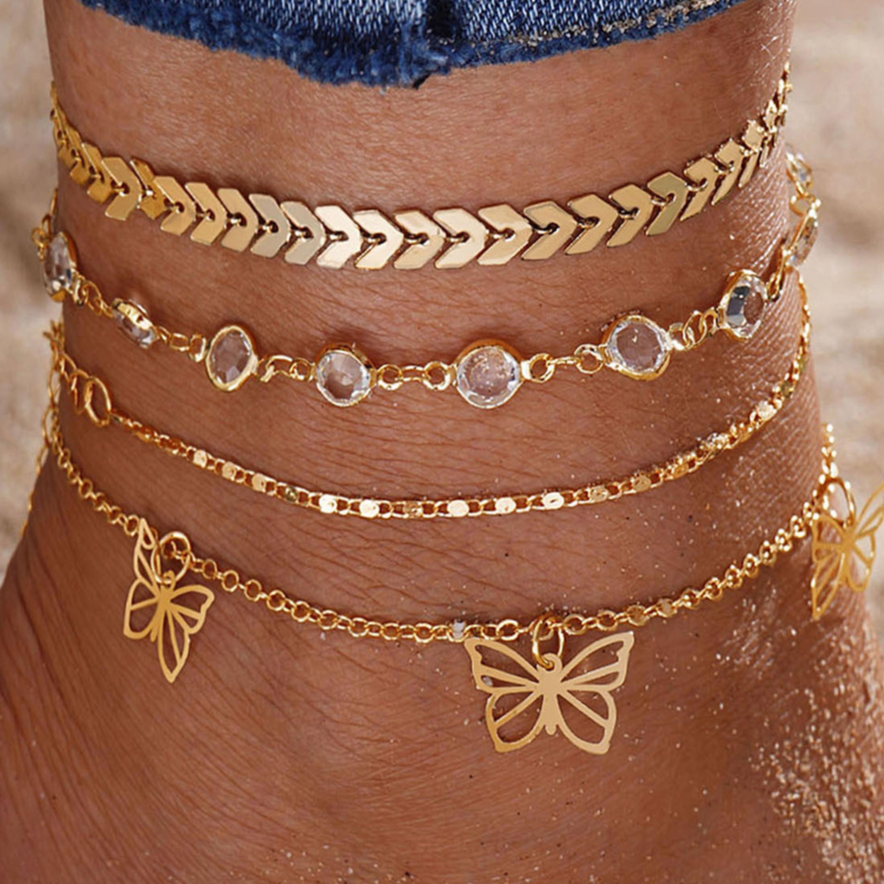 ستايلي - مجموعة من 4 قطع - خلخال سلسلة متنوع-women-watchesandjewellery-jewellery-anklets-image-1