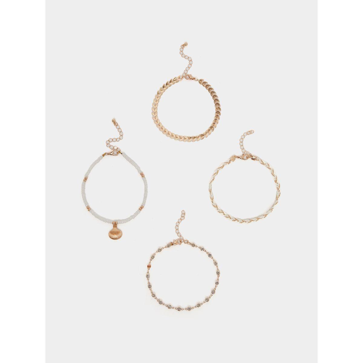Set of 4 - Shell Drop Beaded Anklet-women-watchesandjewellery-jewellery-anklets-image-1