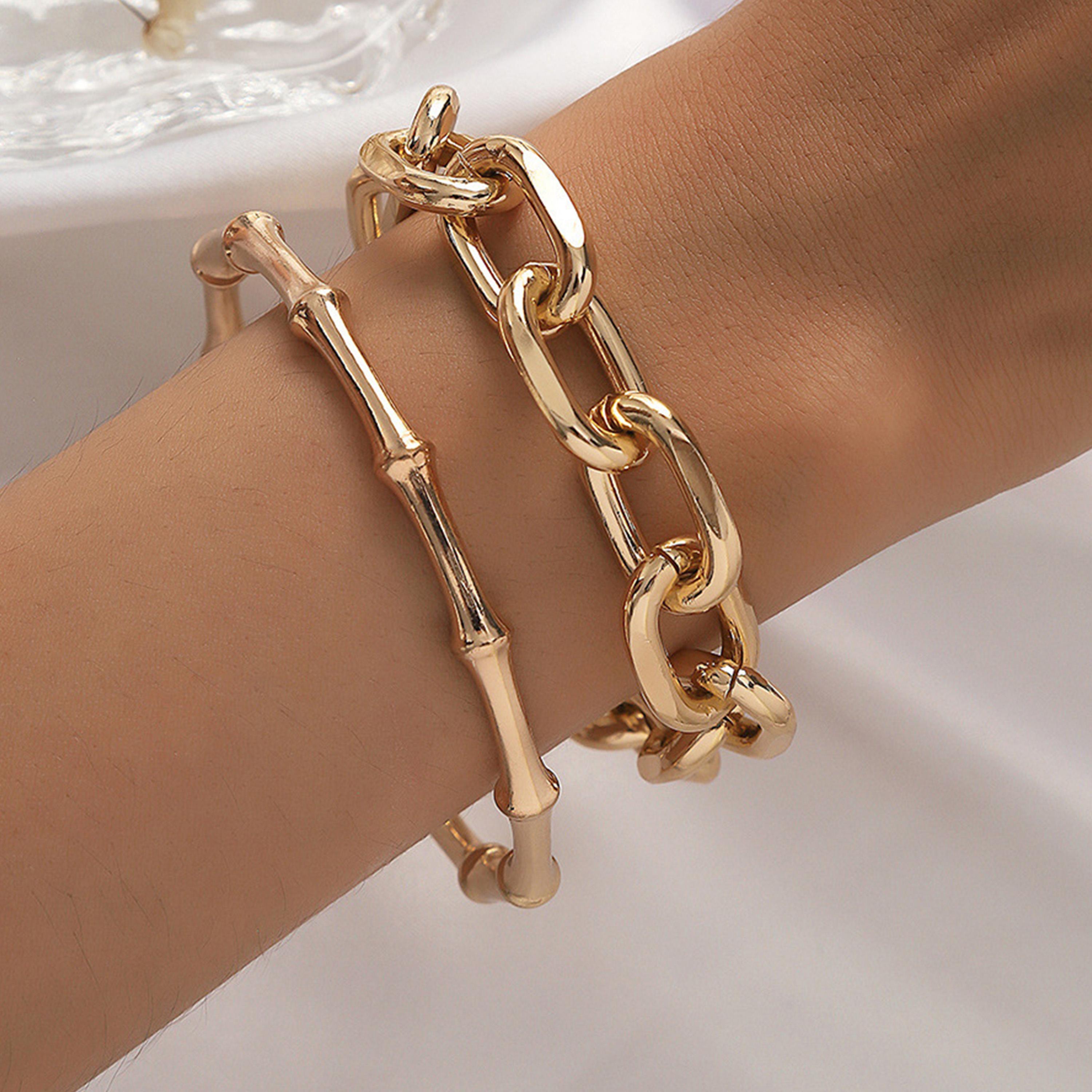 ستايلي - مجموعة من قطعتين - أساور سلسلة مترابطة متنوعة-women-watchesandjewellery-jewellery-banglesandbracelets-image-1