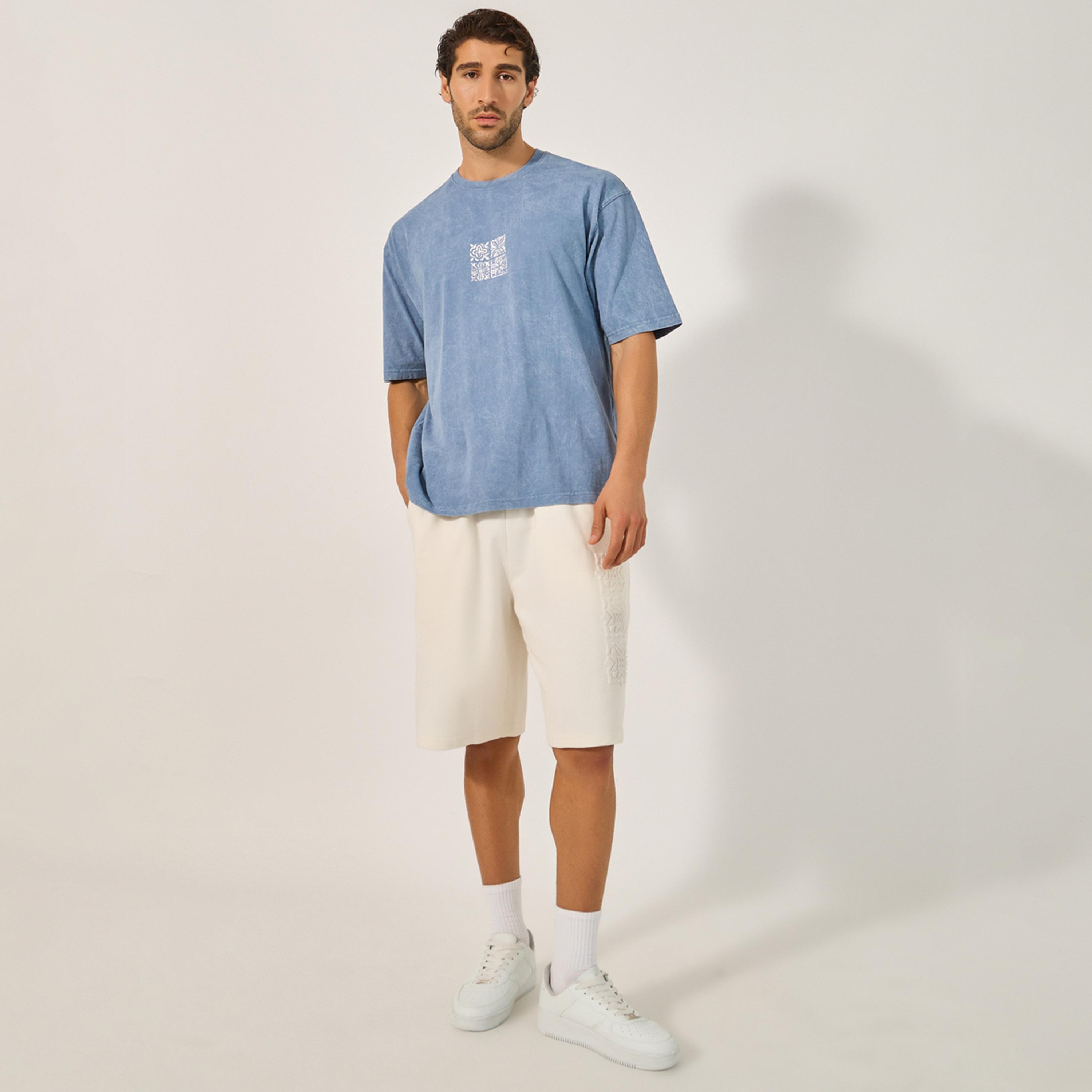 Styli Limited Men Oversized Fit Shorts With Embossed Tile Print-men-clothing-bottoms-shorts-image-2