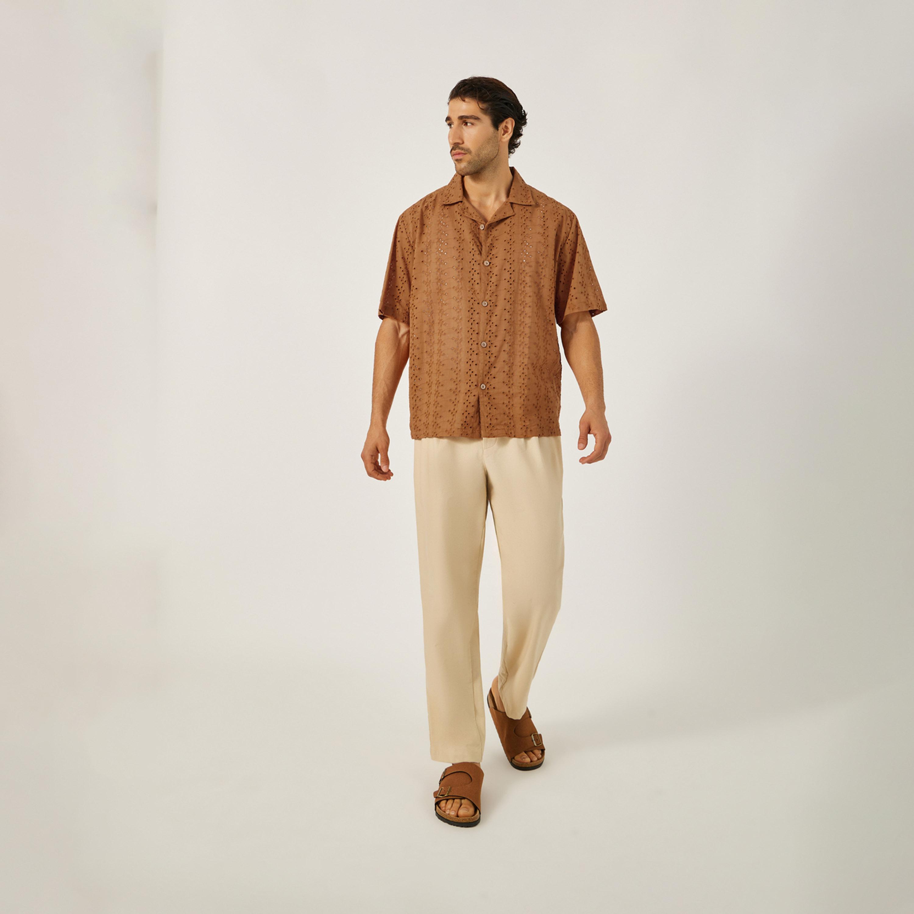 Styli Schiffli Notch Label Neck Relaxed Fit Shirt-men-clothing-shirts-image-2