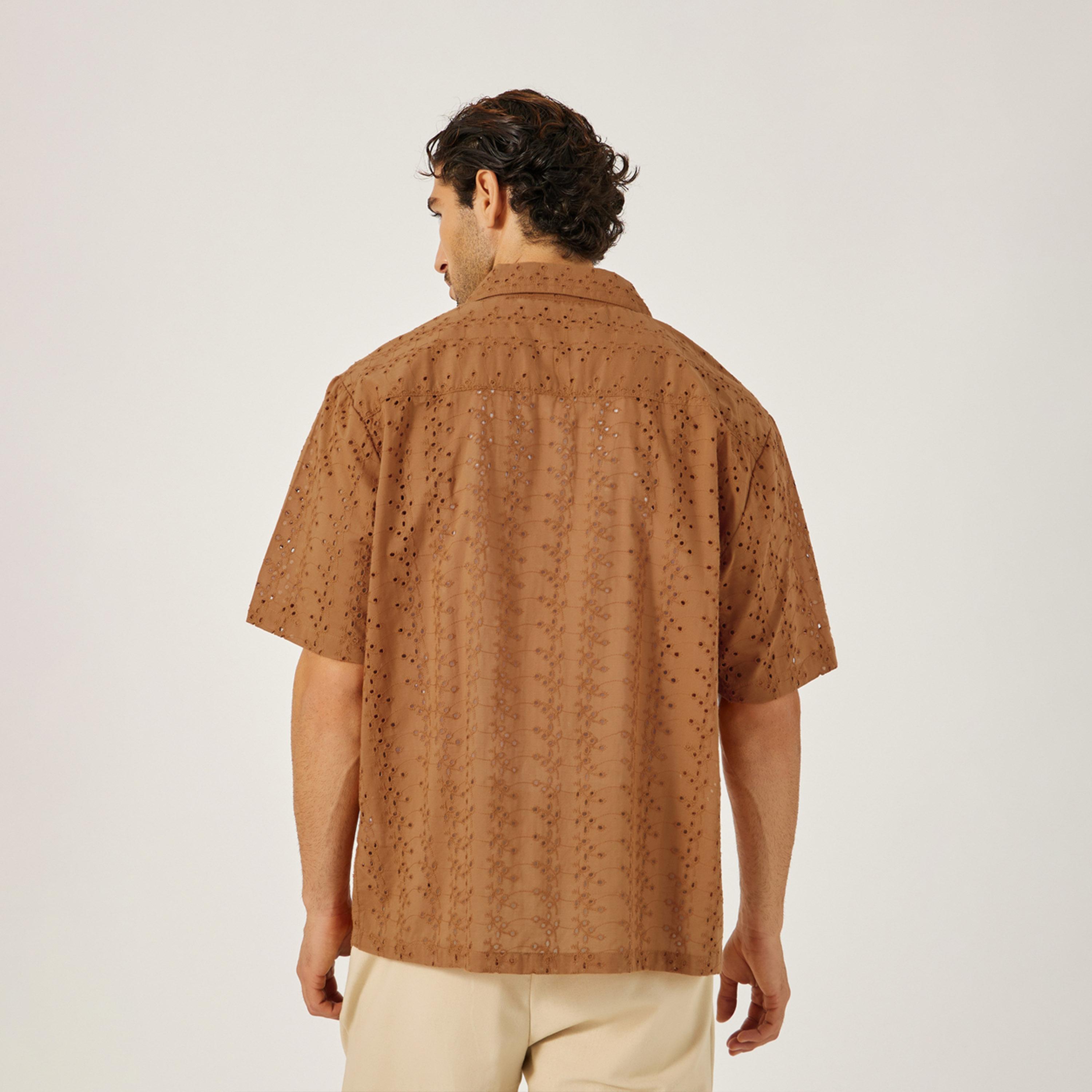 Styli Schiffli Notch Label Neck Relaxed Fit Shirt-men-clothing-shirts-image-4