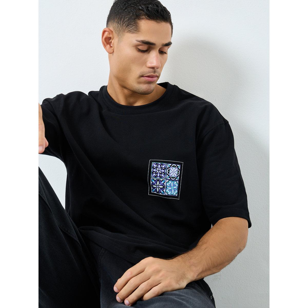 Styli Men Black Oversized Graphic Print T-Shirt-men-clothing-tshirtsandpolos-tshirts-image-1
