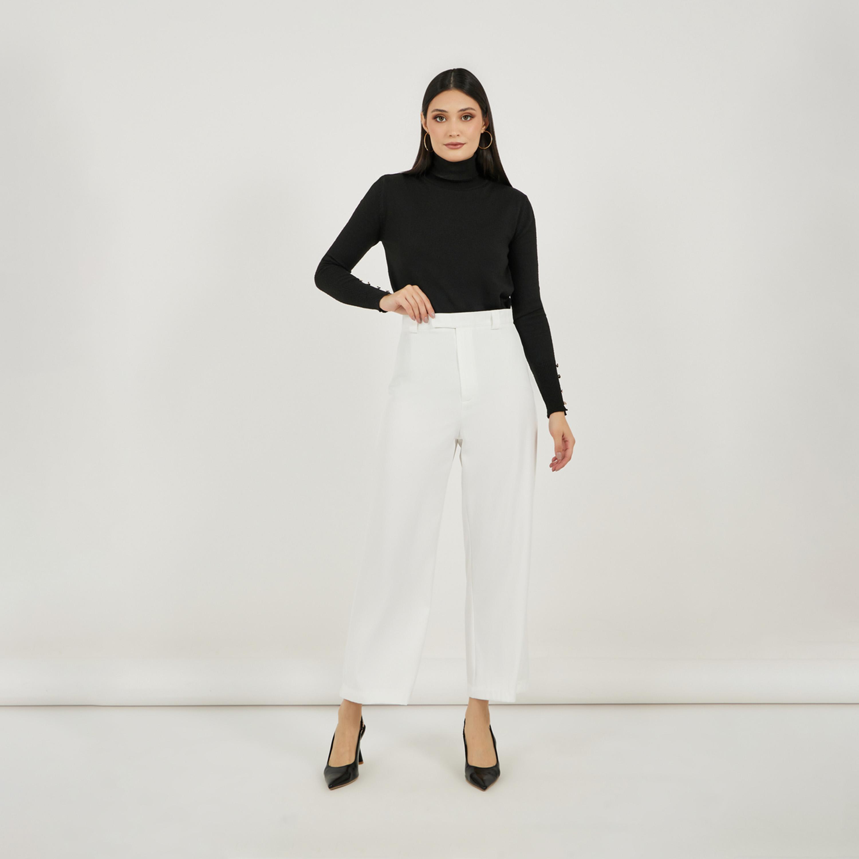 ستايلي - بنطال بخصر مرتفع وقصة مستقيمة بطول الكاحل-women-clothing-bottoms-trousers-image-2
