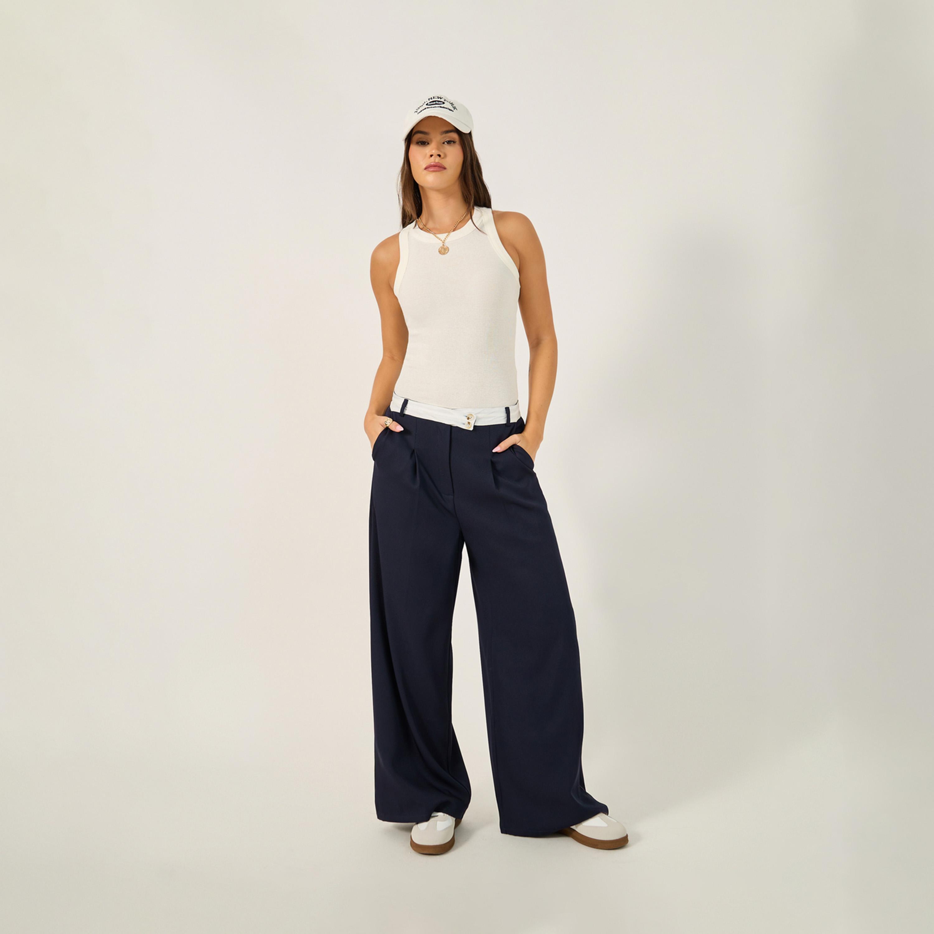 Styli Cross Over Waistband Tailored Trouser With Crease Line-women-clothing-bottoms-trousers-image-1