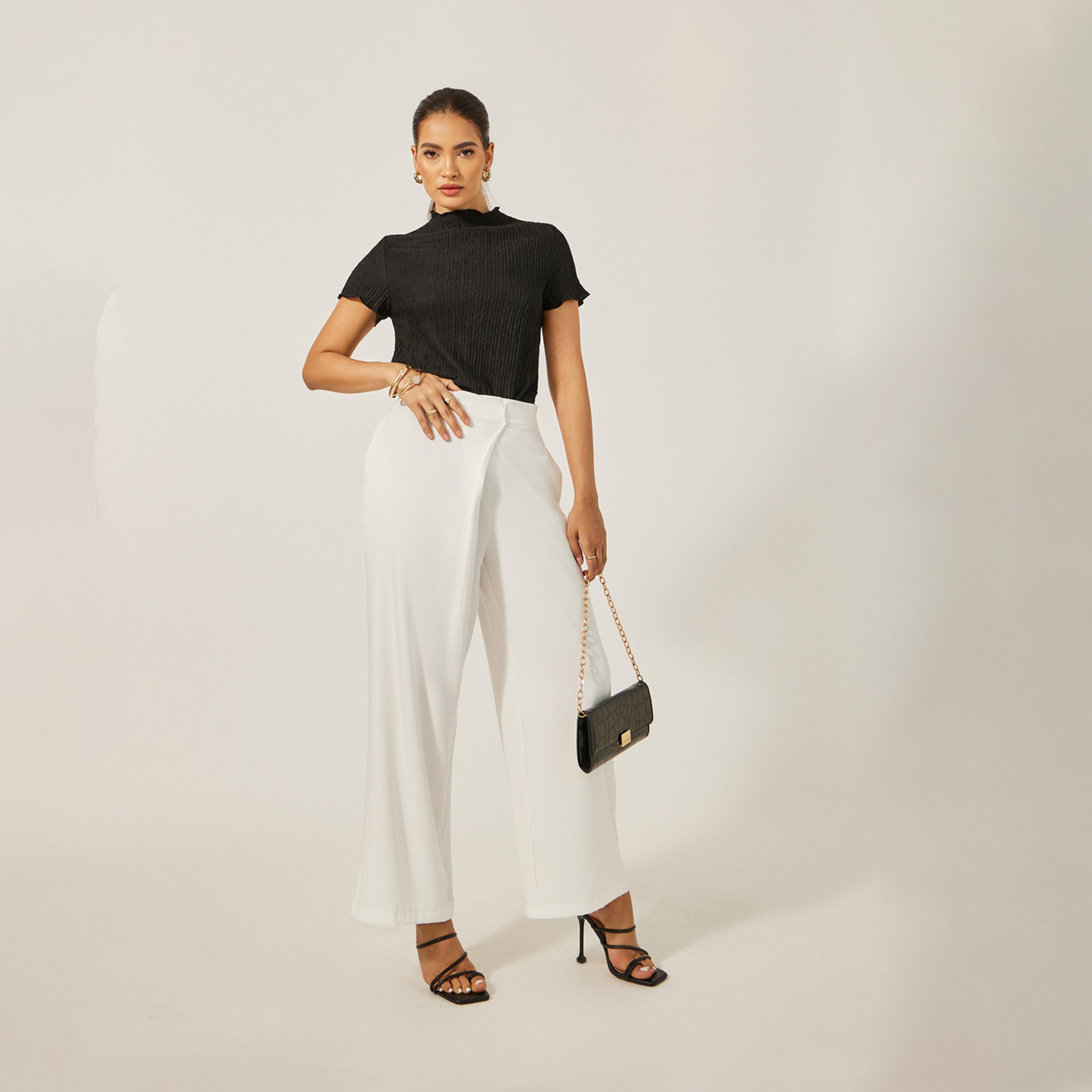 ستايلي - بنطال بقصة مستقيمة وخصر مرتفع متقاطع-women-clothing-bottoms-trousers-image-1