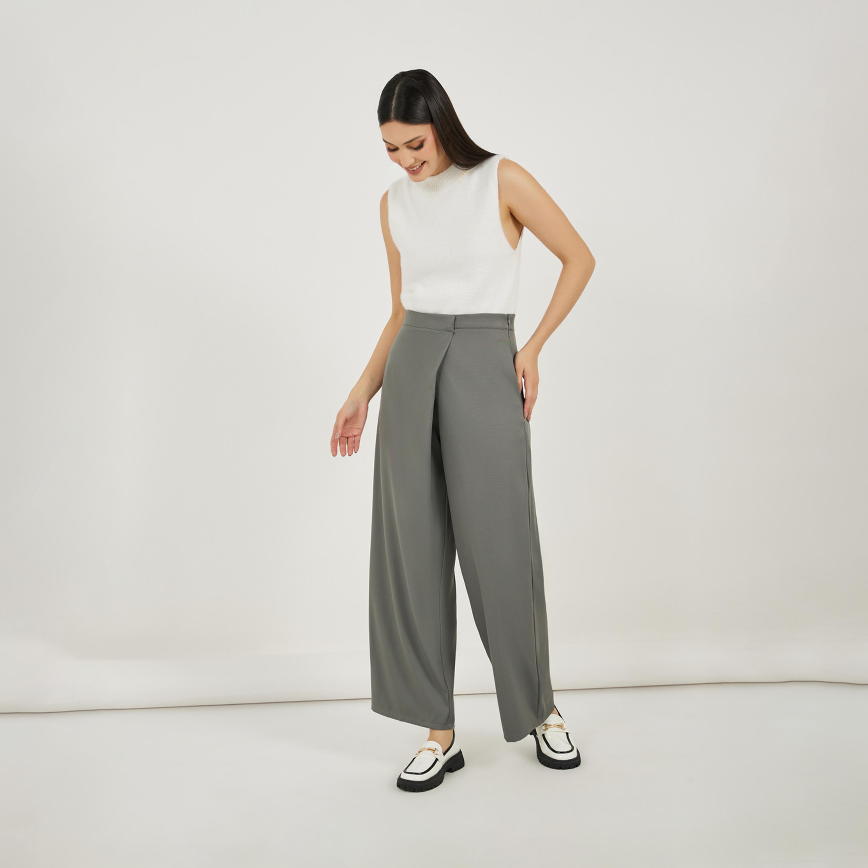 Styli High Rise Straight Fit Pants with Cross Over Waistband Detail-women-clothing-bottoms-trousers-image-1