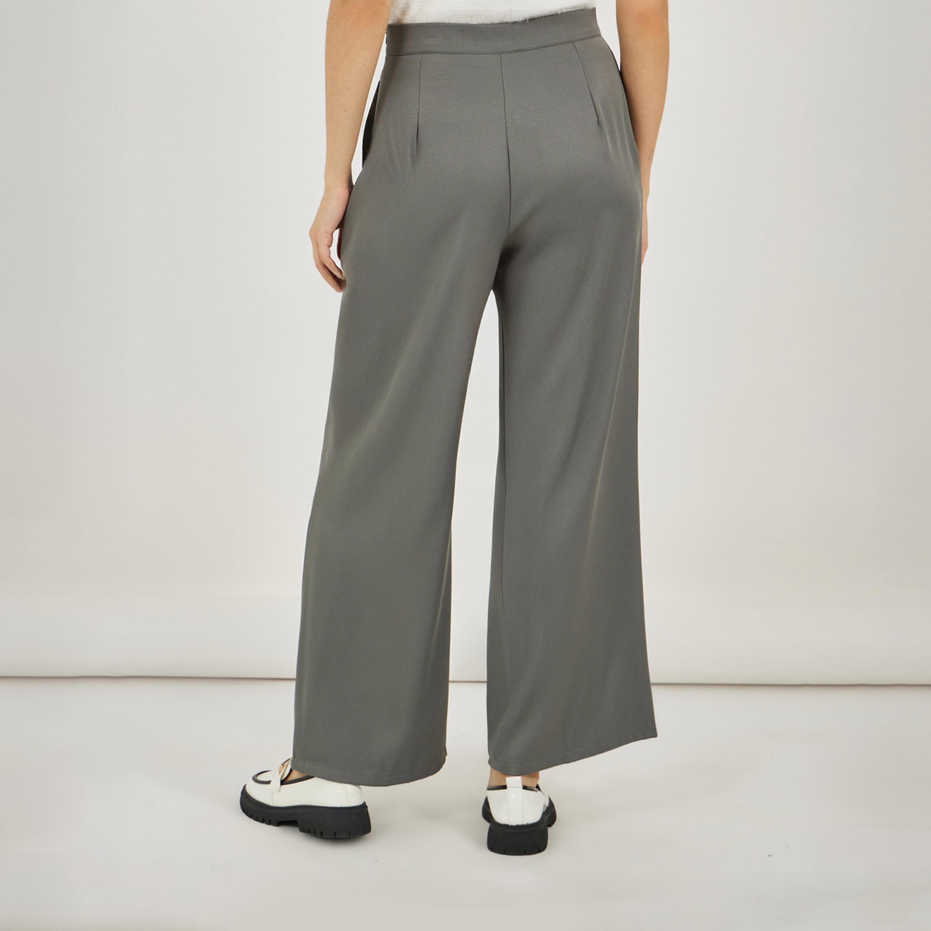 ستايلي - بنطال بقصة مستقيمة وخصر مرتفع وتفاصيل حزام خصر متقاطع-women-clothing-bottoms-trousers-image-4