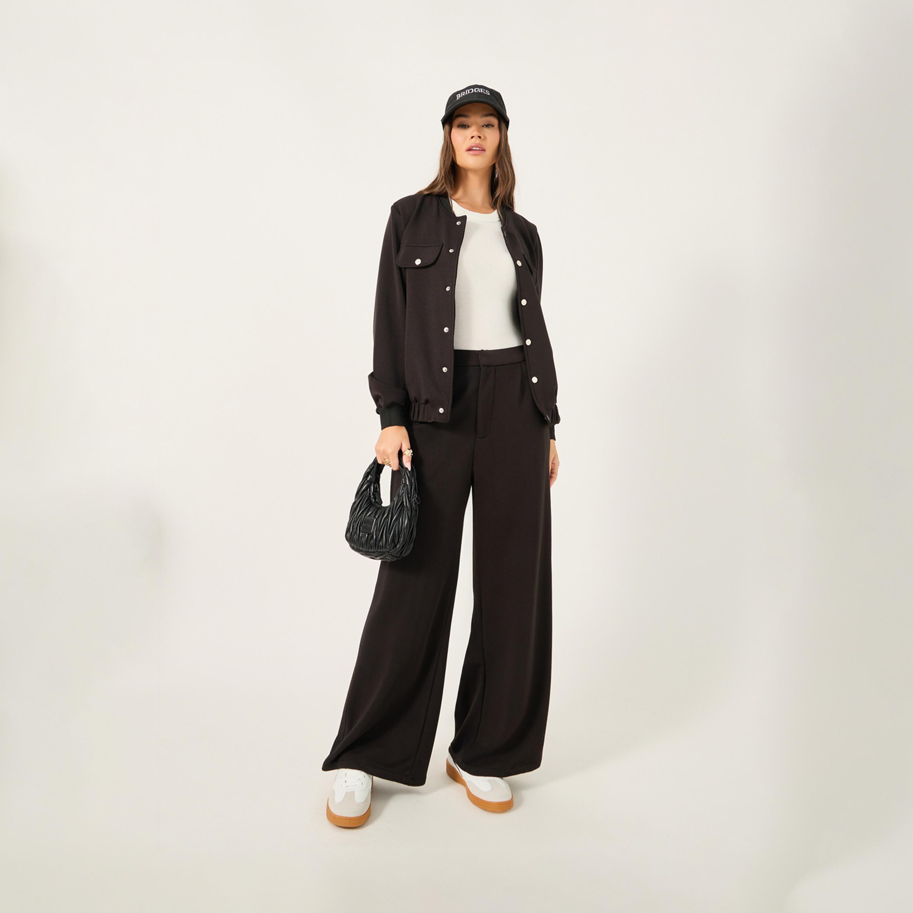 ستايلي - بنطال واسع الساق مع حزام خصر نصف مطاطي-women-clothing-bottoms-trousers-image-1