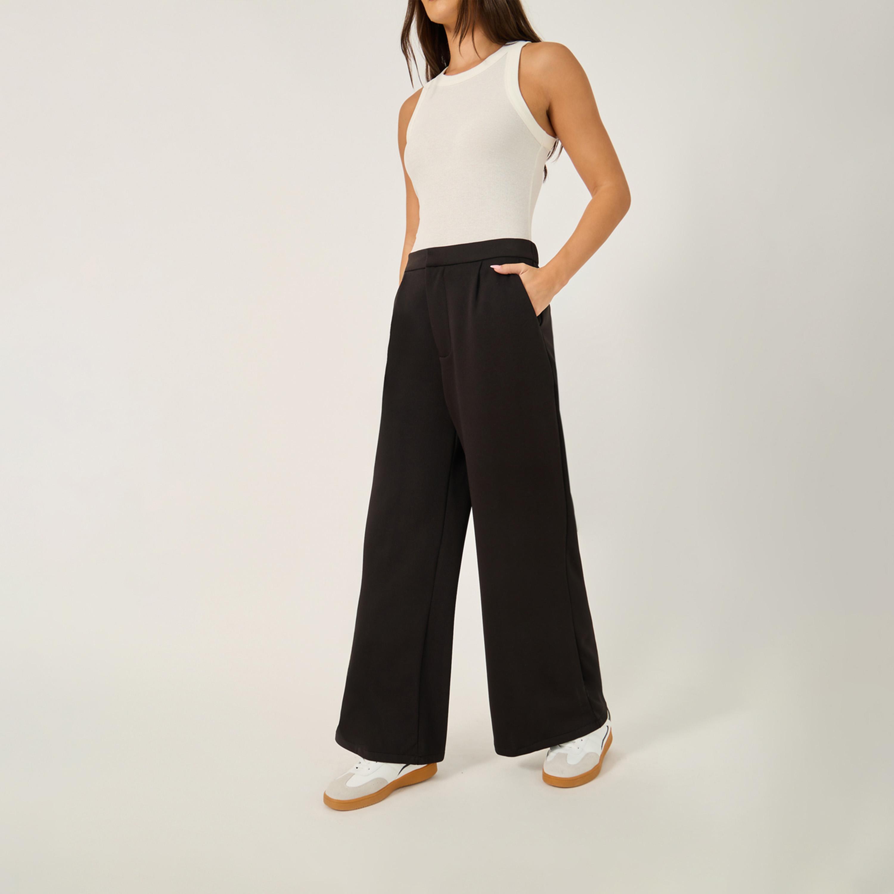 ستايلي - بنطال واسع الساق مع حزام خصر نصف مطاطي-women-clothing-bottoms-trousers-image-4