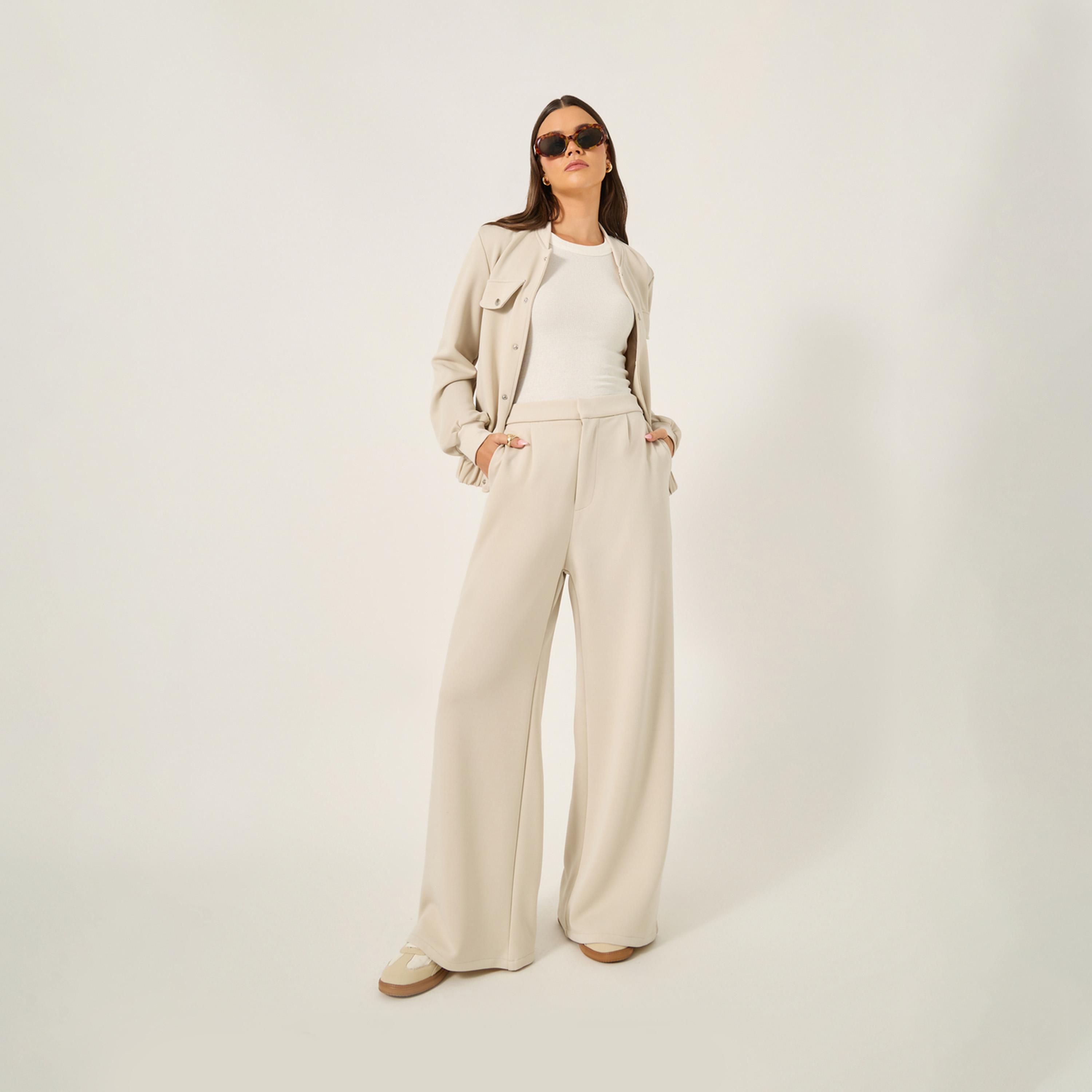 ستايلي - بنطال واسع الساق مع حزام خصر نصف مطاطي-women-clothing-bottoms-trousers-image-1