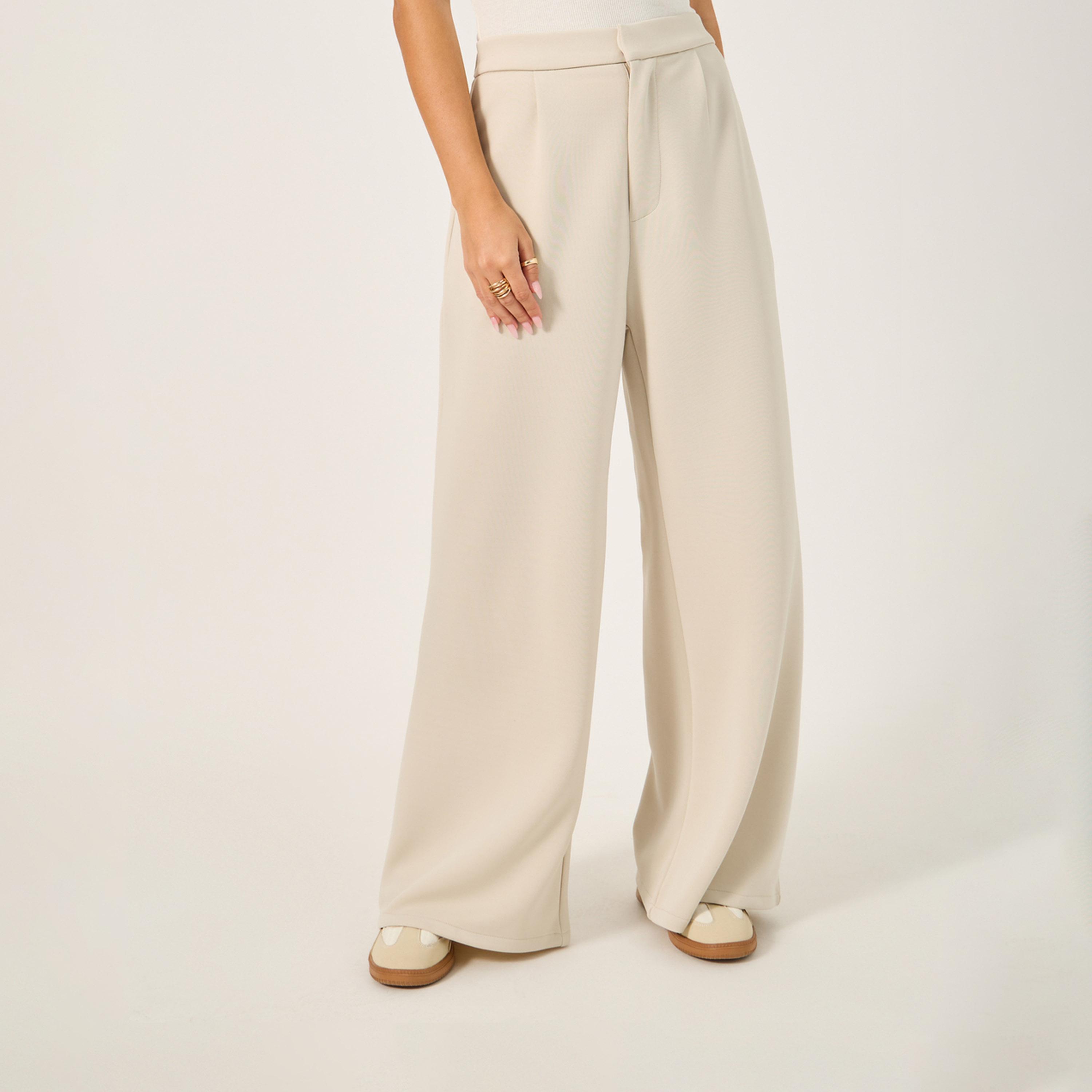 ستايلي - بنطال واسع الساق مع حزام خصر نصف مطاطي-women-clothing-bottoms-trousers-image-2