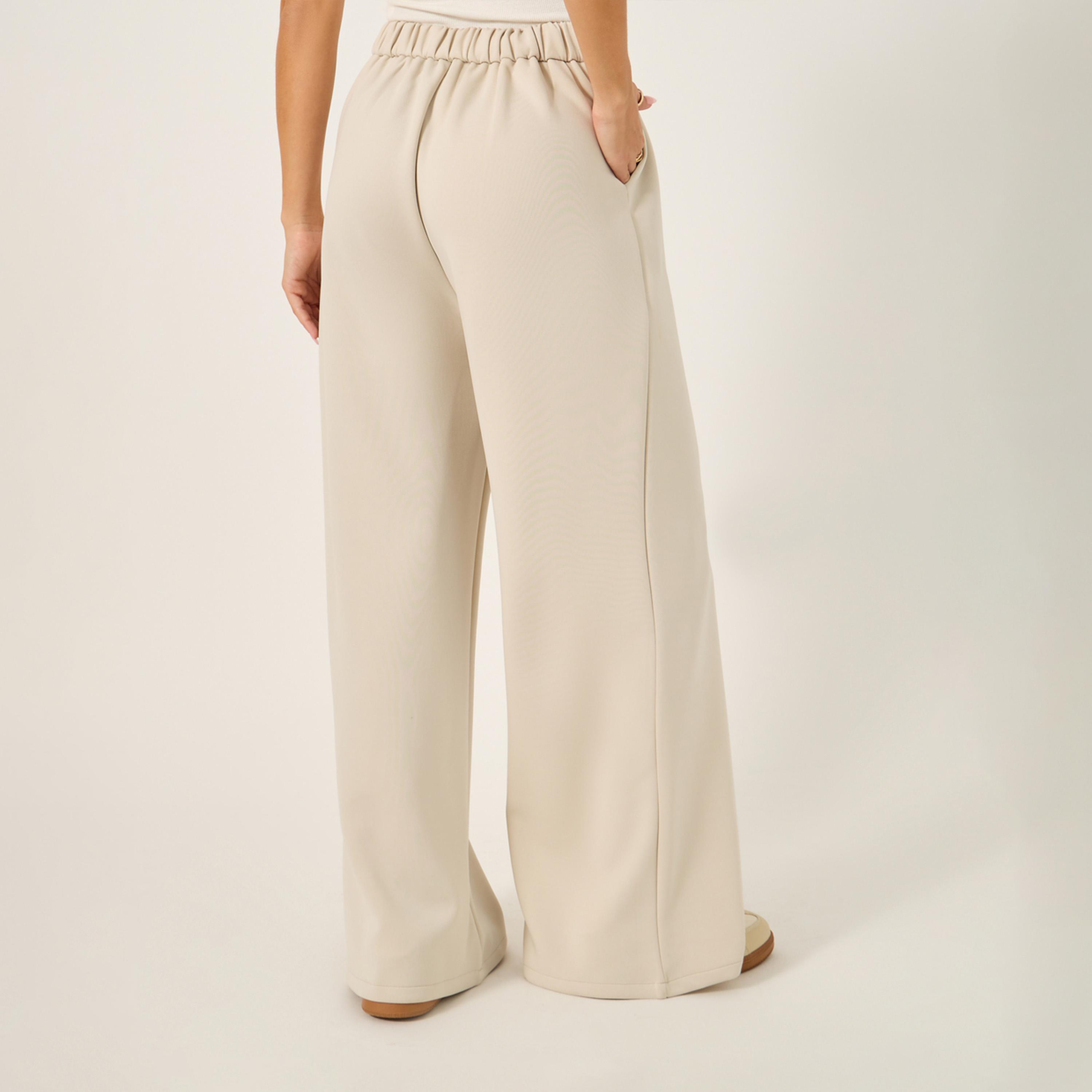 ستايلي - بنطال واسع الساق مع حزام خصر نصف مطاطي-women-clothing-bottoms-trousers-image-4