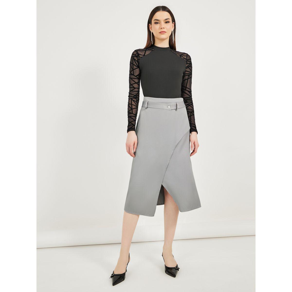 تنورة ميدي سادة بنمط لف-women-clothing-bottoms-skirts-image-1